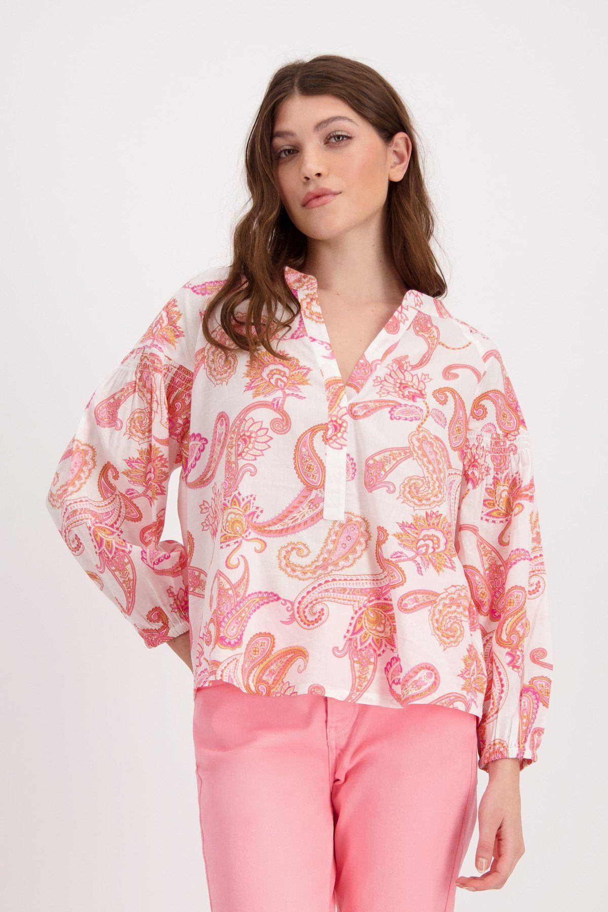 Monari Klassische Bluse Paisley Muster Bluse mit Smoke Einsatz hibiscus gemustert