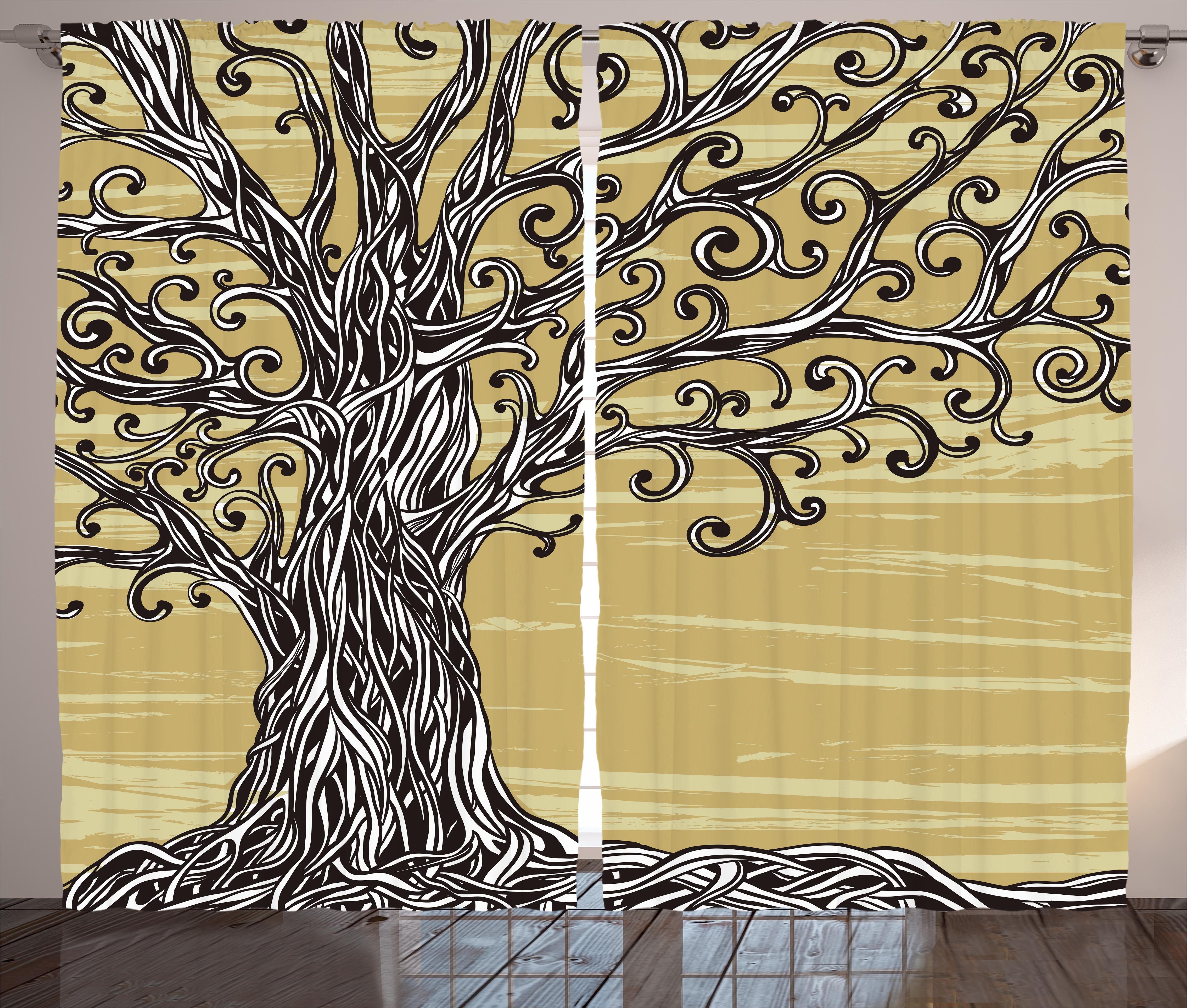 Kräuselband Sketchy Gardine Baum mit Natur Abakuhaus, Schlafzimmer des Haken, Eco Vorhang und Schlaufen Lebens