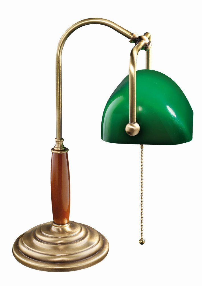 Licht-Erlebnisse Schreibtischlampe LAMPADE MINISTERO, ohne Leuchtmittel, Jugendstil Tischlampe echtes Messing Zugschalter H:39cm E27 Vintage