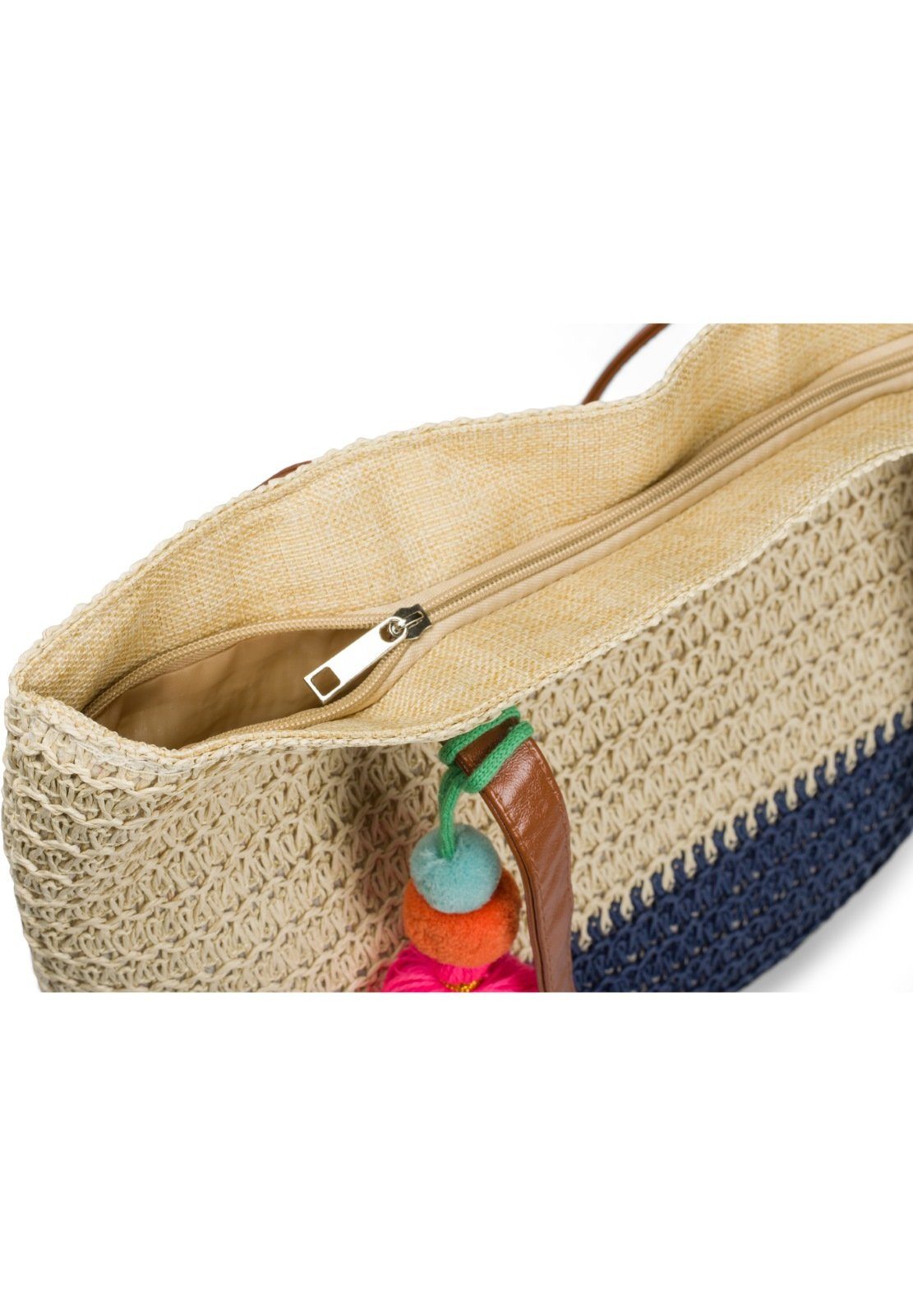 styleBREAKER Henkeltasche Korbflecht Henkeltasche - Basttasche 2-Farbig (1-tlg)