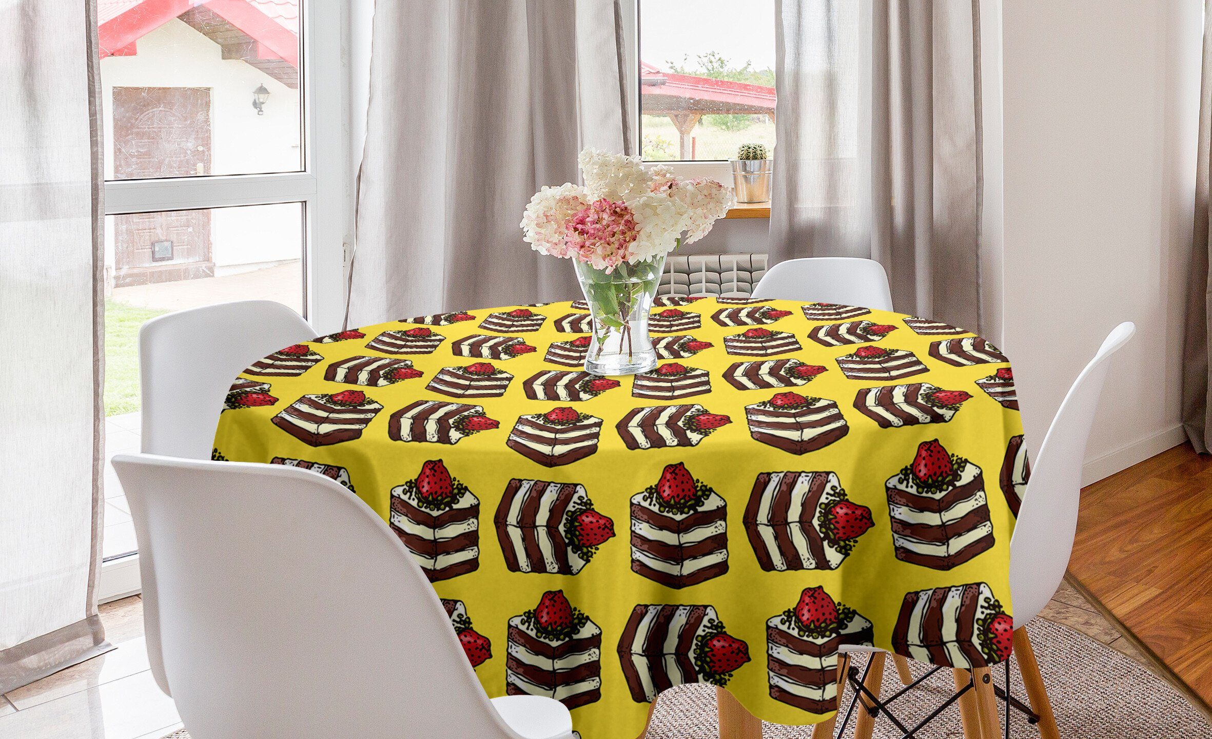 Abakuhaus Tischdecke Kreis Tischdecke Abdeckung für Esszimmer Küche Dekoration, Dessert Kuchen-Scheiben Erdbeeren
