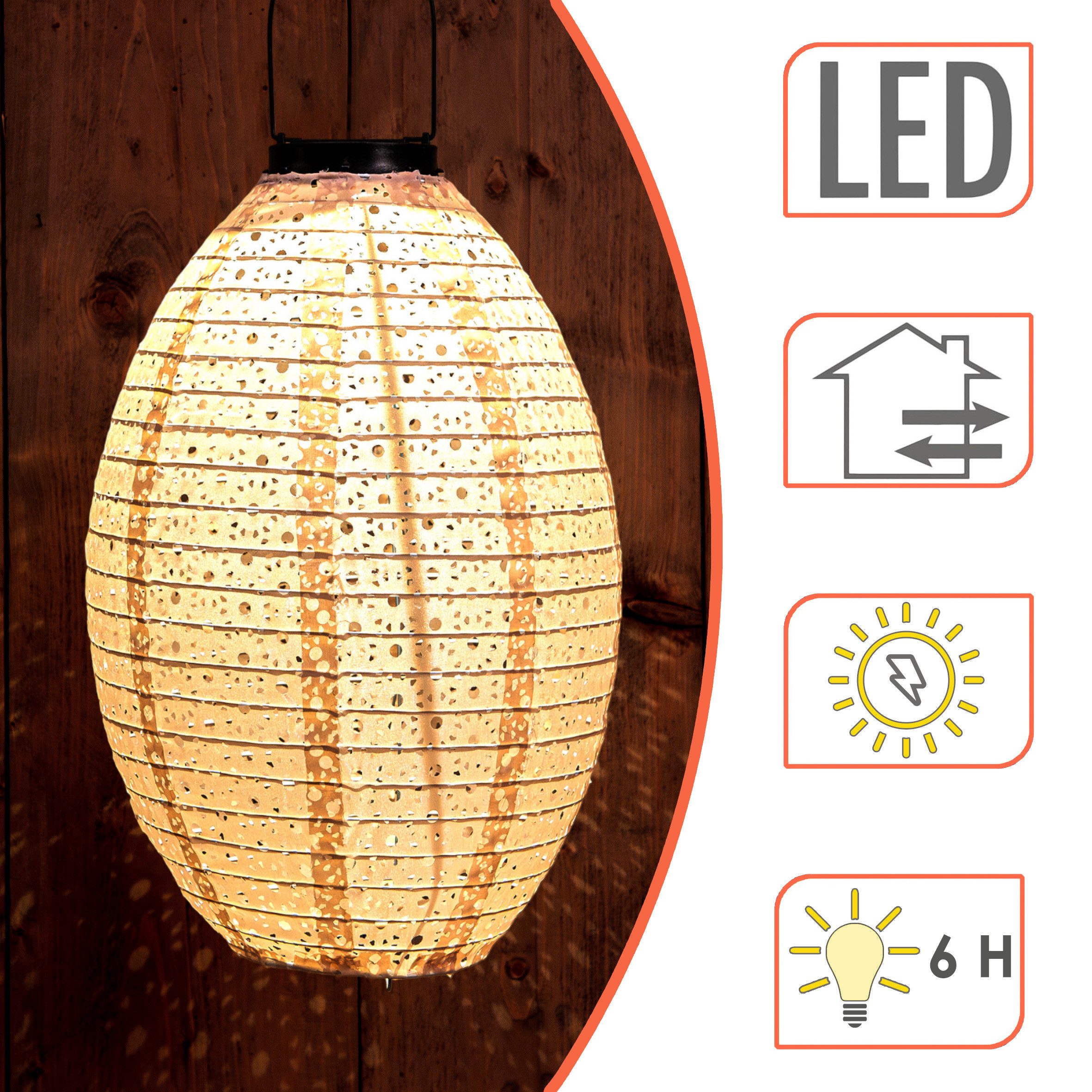 Spetebo LED Lampion Solar Textil Laterne Garten Deko Beleuchtung, Einschaltautomatik, LED fest integriert, warm weiß, Solar betrieben