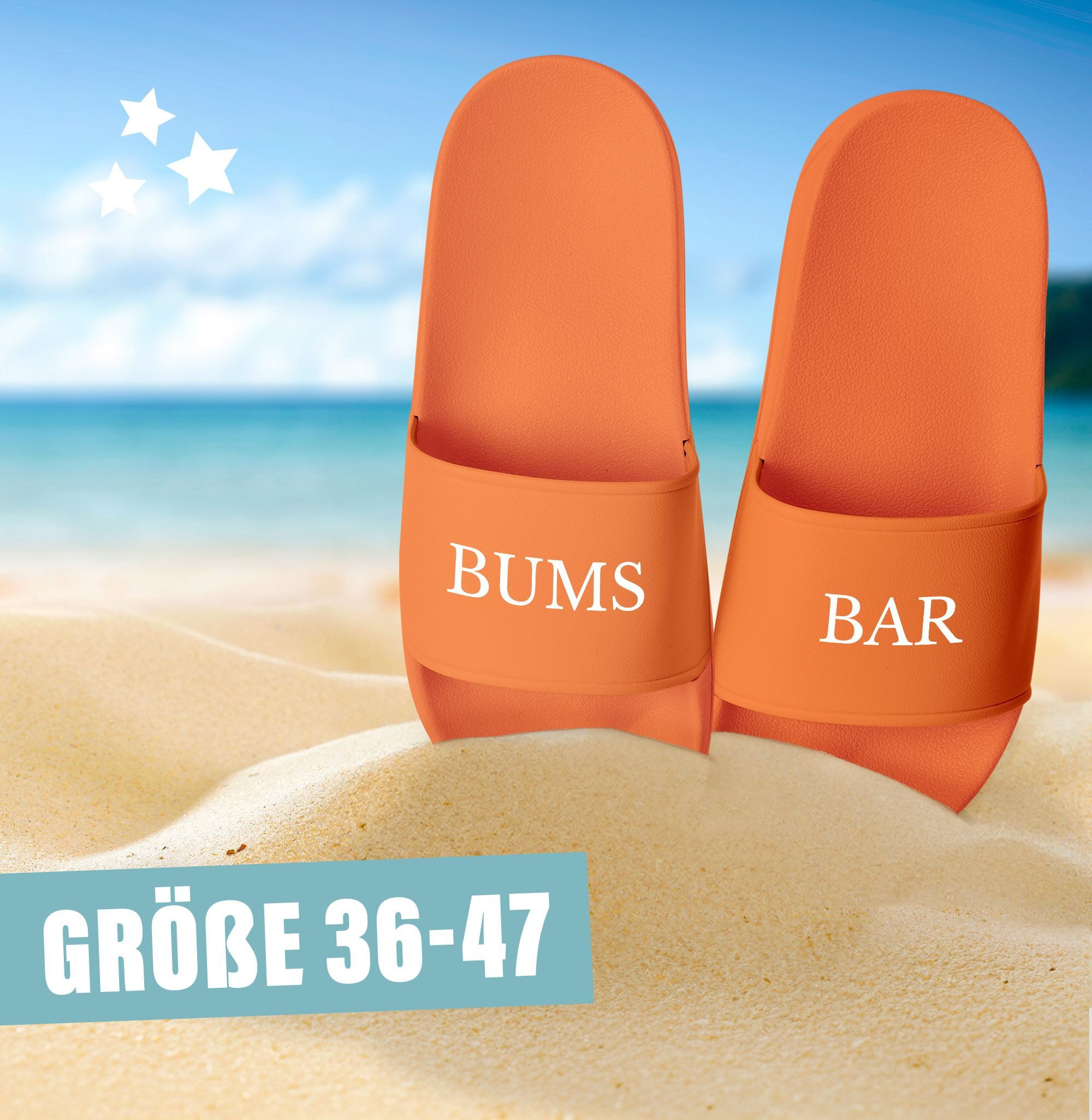 MoonWorks Badelatschen Herren mit Spruch BUMS BAR –Gadget Malle, Festival JGA – Badesandale