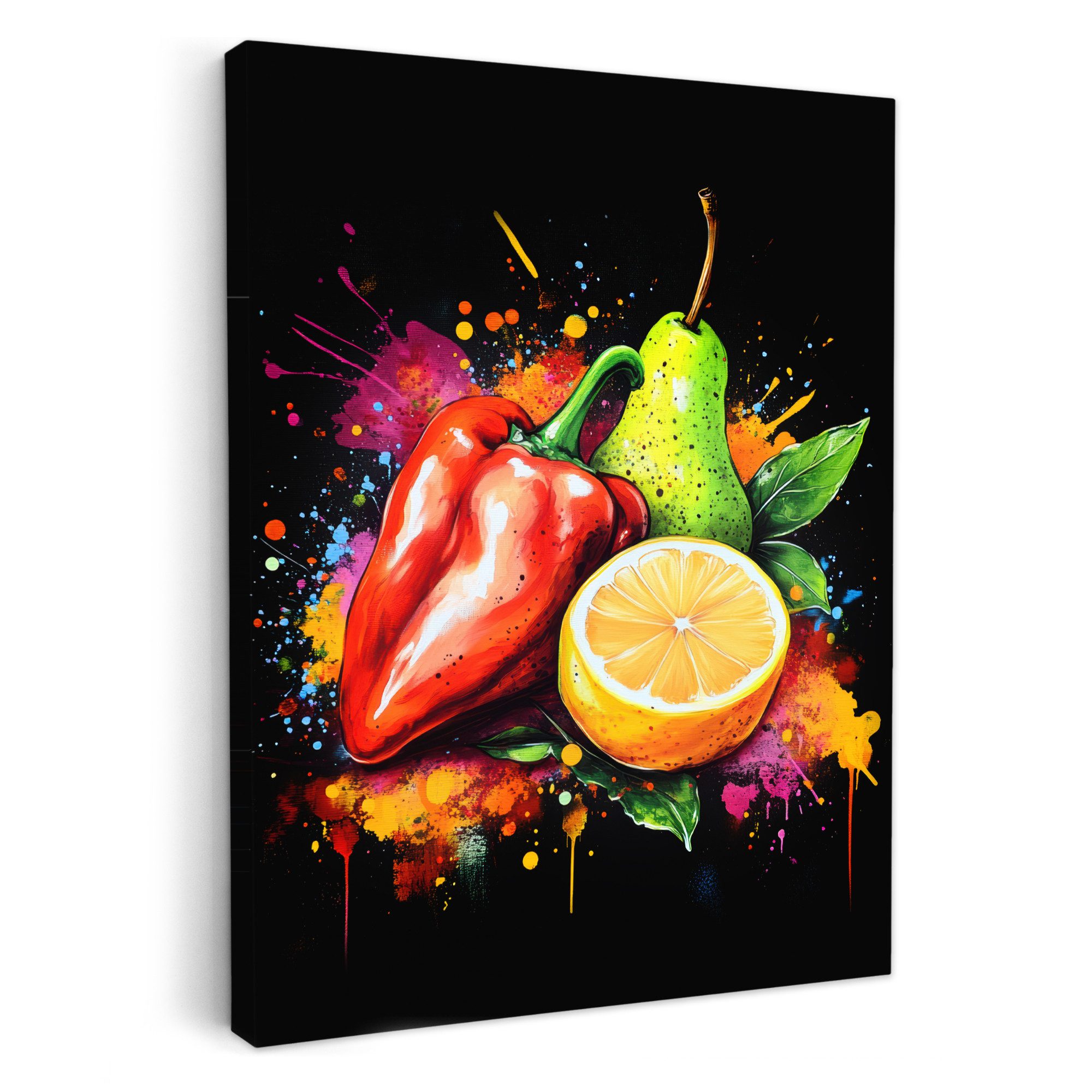 OneMillionCanvasses® Leinwandbild Paprika - Birne - Zitrone - Graffiti - Farbe -