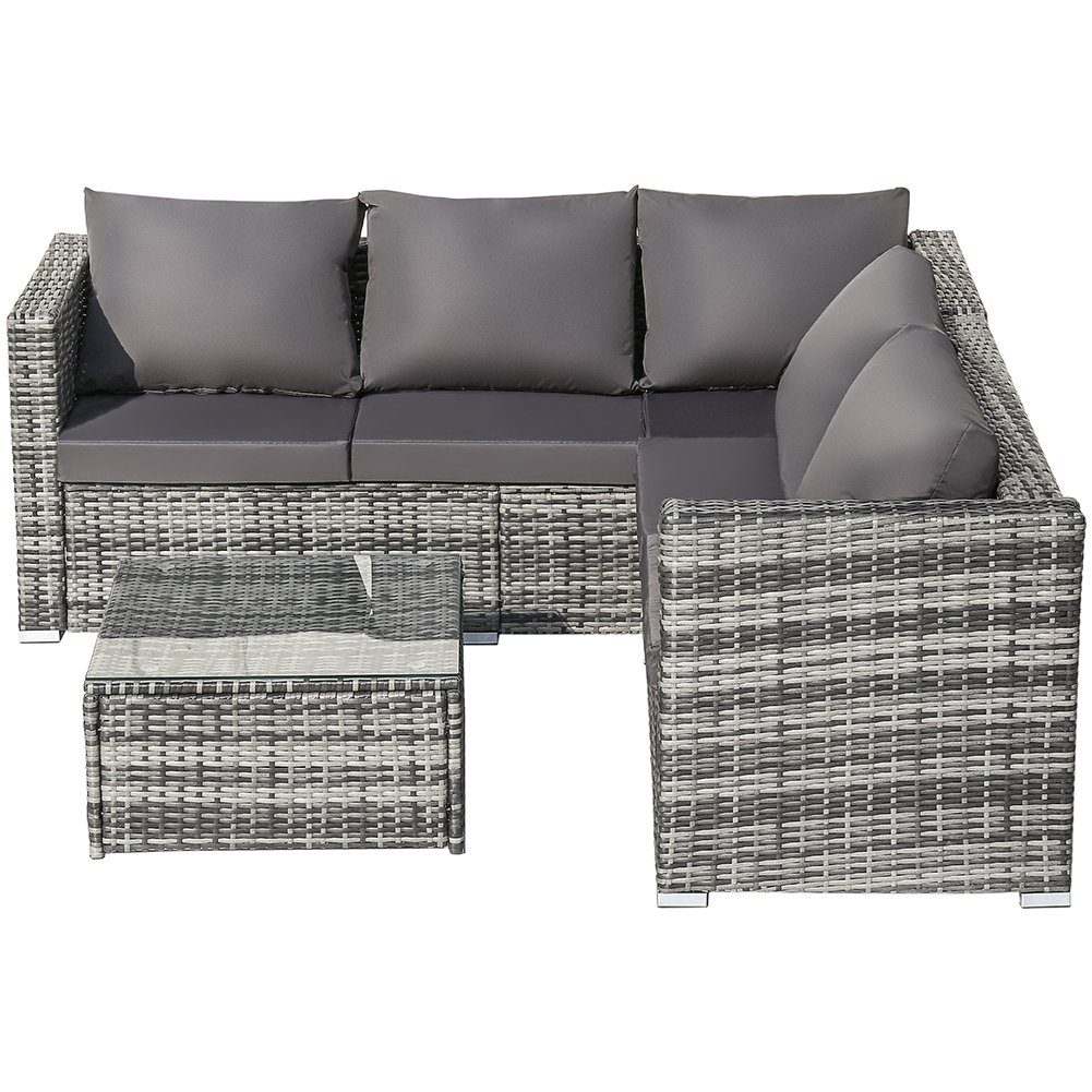 Gartenlounge-Set, Balkonmöbel, Gartenmöbel-Set, 1 Sofa, 1 Ecksofa, 1 Glastisch, Kissen, aus PE-Polyrattan