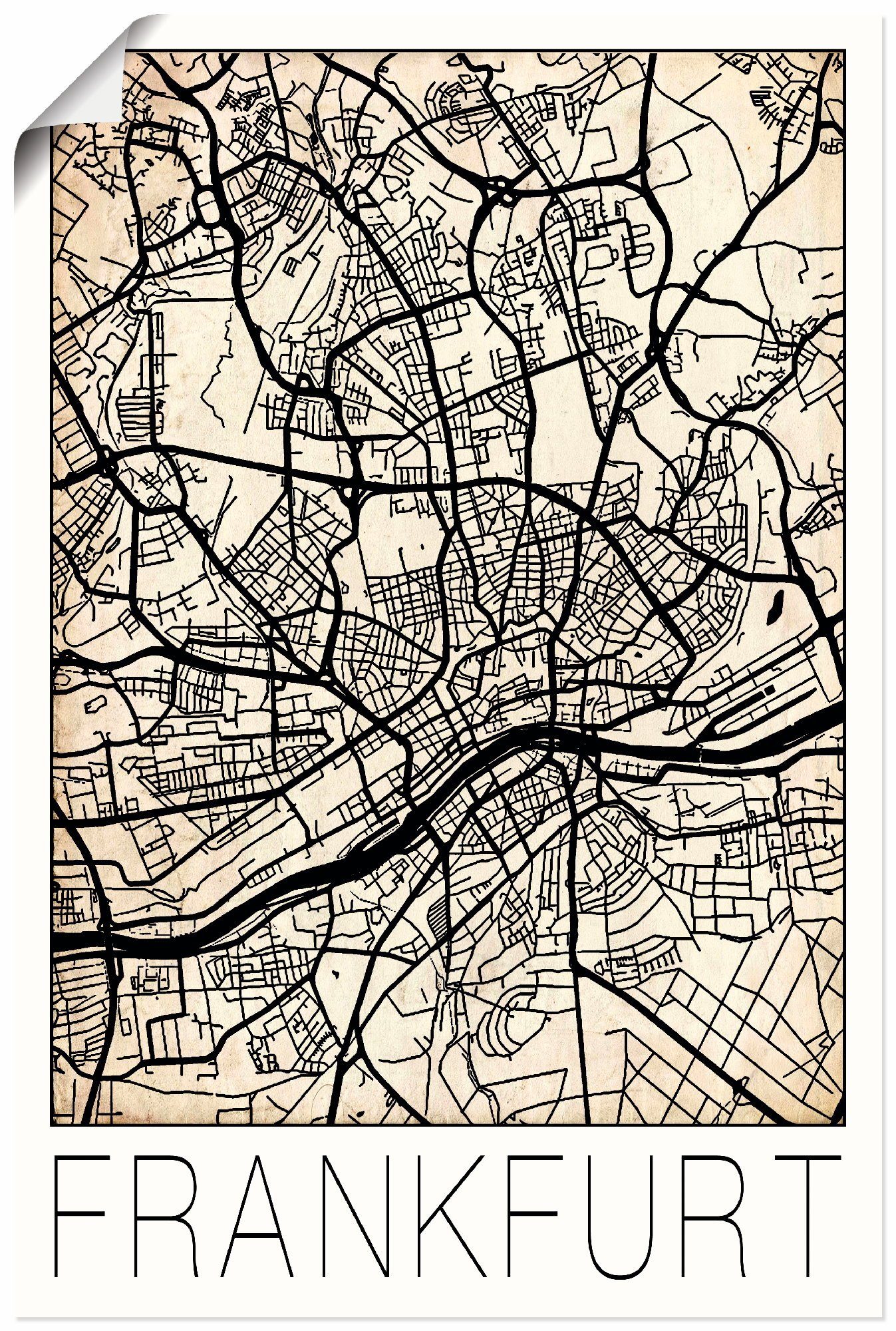 Artland Wandbild Retro Karte Frankfurt Deutschland Grunge, Deutschland (1 St), als Alubild, Leinwandbild, Wandaufkleber oder Poster in versch. Größen