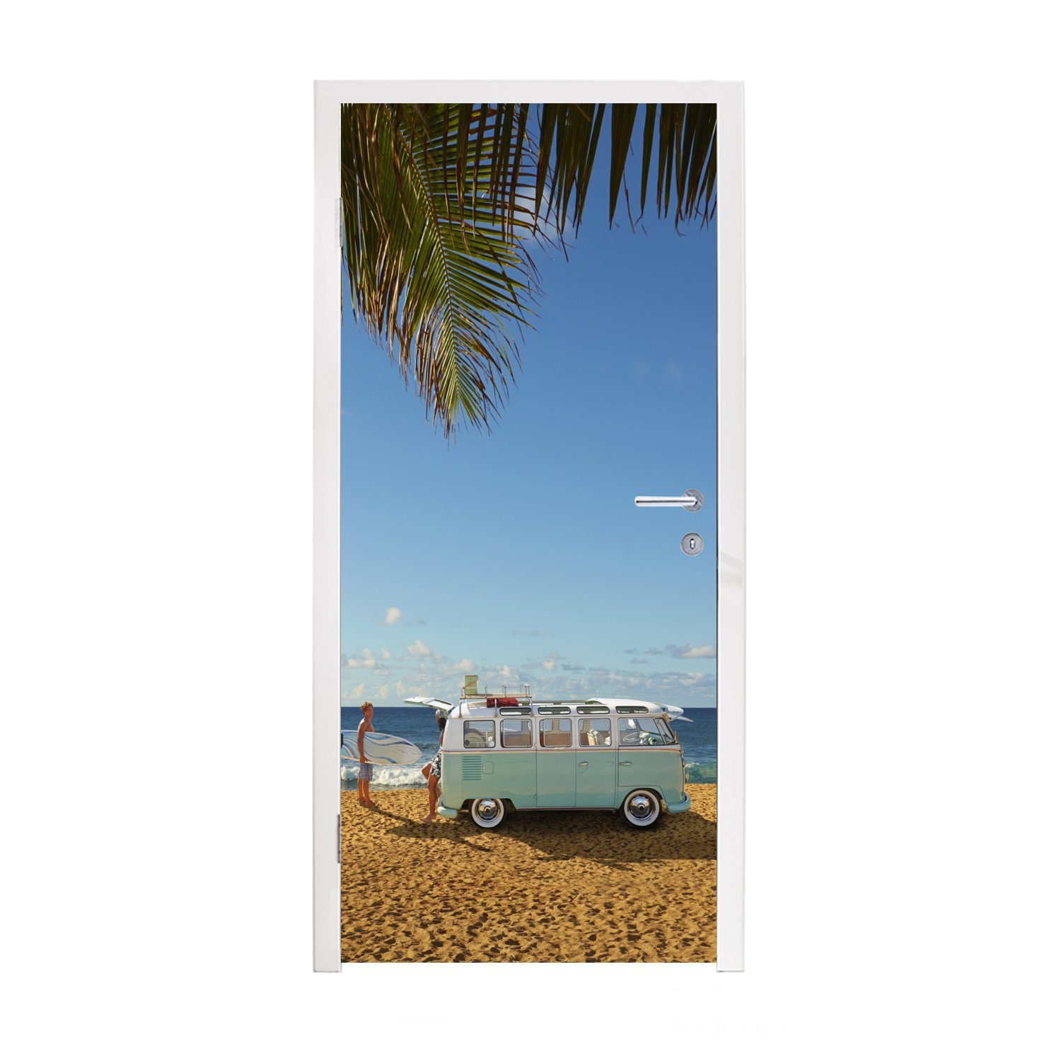 MuchoWow Türtapete Strand - Bus - Surfen, Matt, bedruckt, (1 St), Fototapete für Tür, Türaufkleber, 75x205 cm