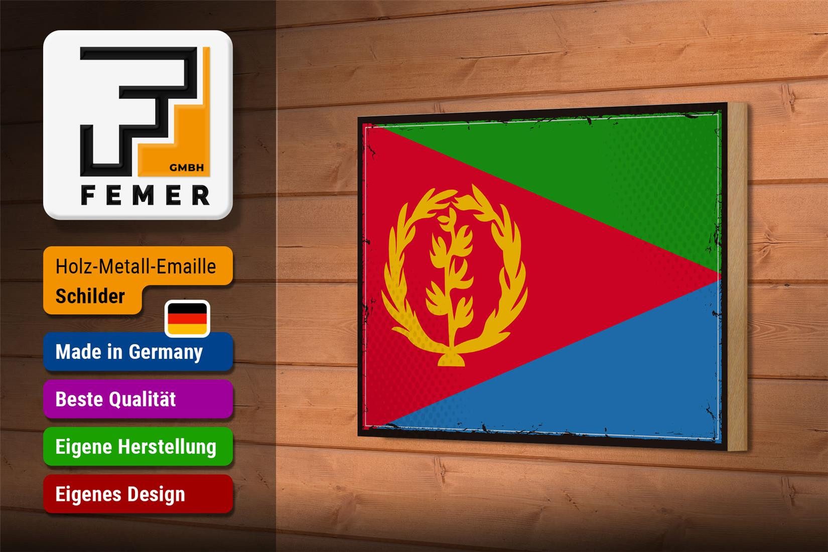 Femer GmbH Holzbild Flagge Eritreas 18x12 cm Retro Flag of Eritrea, Flaggen (1 St), Glatte Holzfaserplatte (MDF), vorn beschichtet