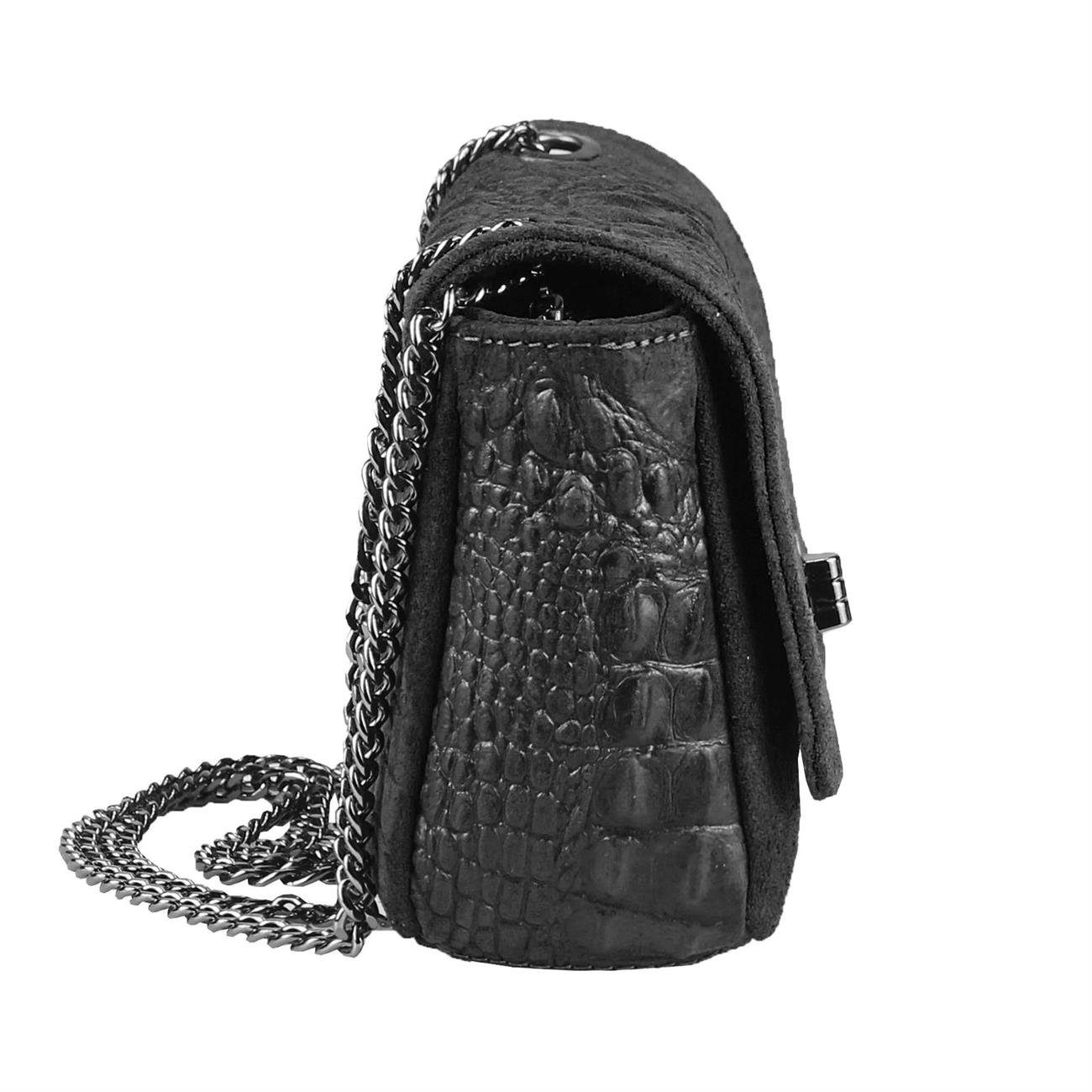 ITALYSHOP24 Schultertasche MADE IN ITALY Damen ECHTLEDER Tasche Umhängetasche Crossbody Bag Kroko, Leicht, Minibag Clutch CrossOver Bodybag Brustbag & Handytasche, Kette
