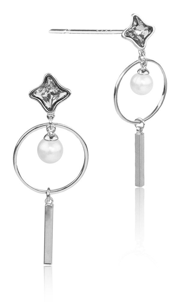 Paar Ohrstecker Ohrringe mit Ring, Perle und Kristallen von Swarovski®