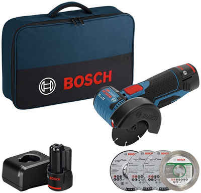 Bosch Professional Akku-Winkelschleifer GWS 12V-76, mit 2 Akkus 12 V, Ladegerät und Zubehör