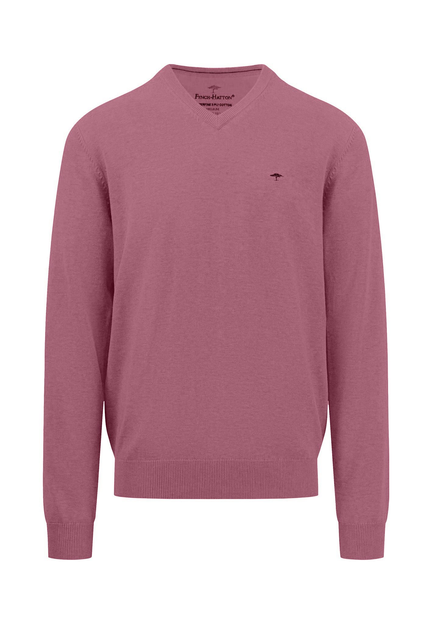FYNCH-HATTON Strickpullover - Legerer Strickpullover mit V-Ausschnitt, Einfarbig, Basic