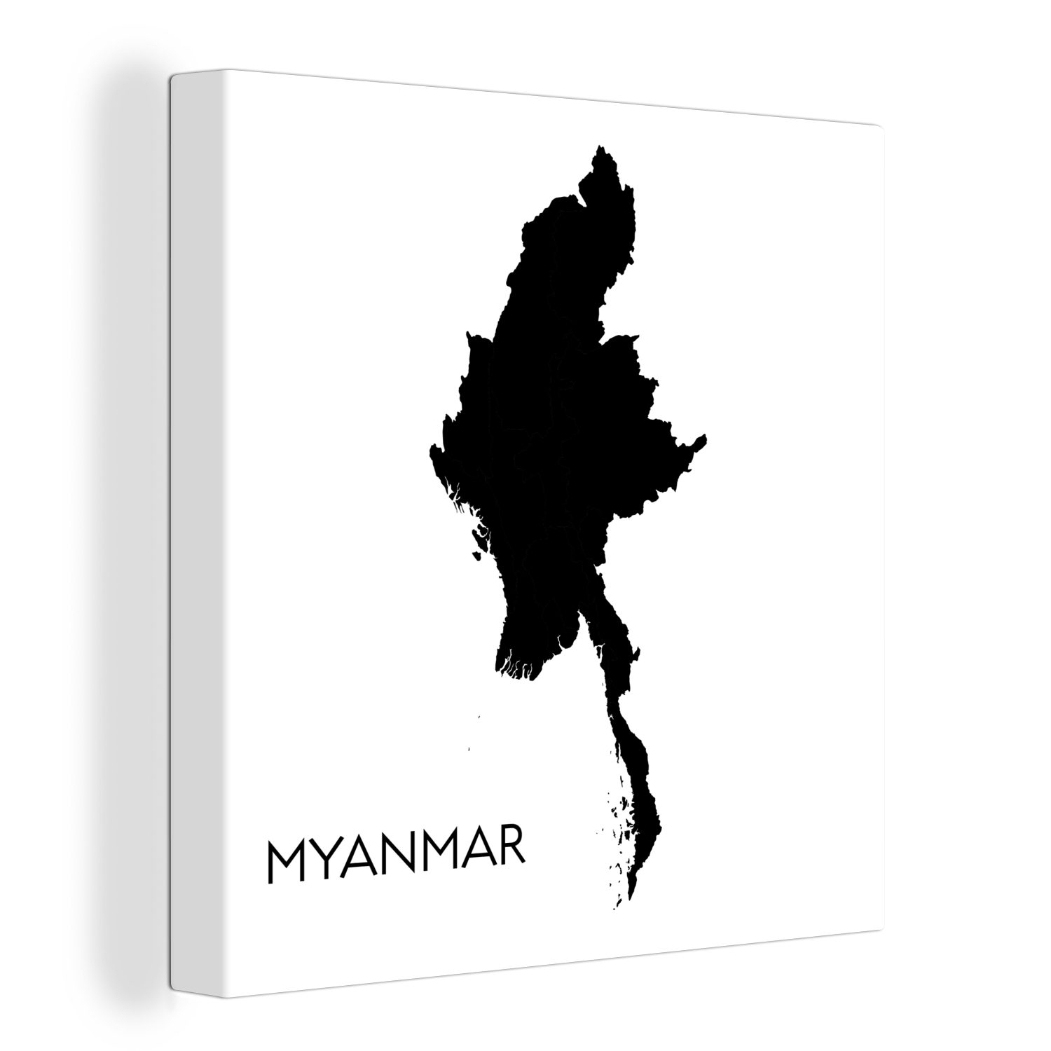 OneMillionCanvasses® Leinwandbild Illustration einer Schwarz-Weiß-Karte von Myanmar, (1 St), Leinwand Bilder für Wohnzimmer Schlafzimmer