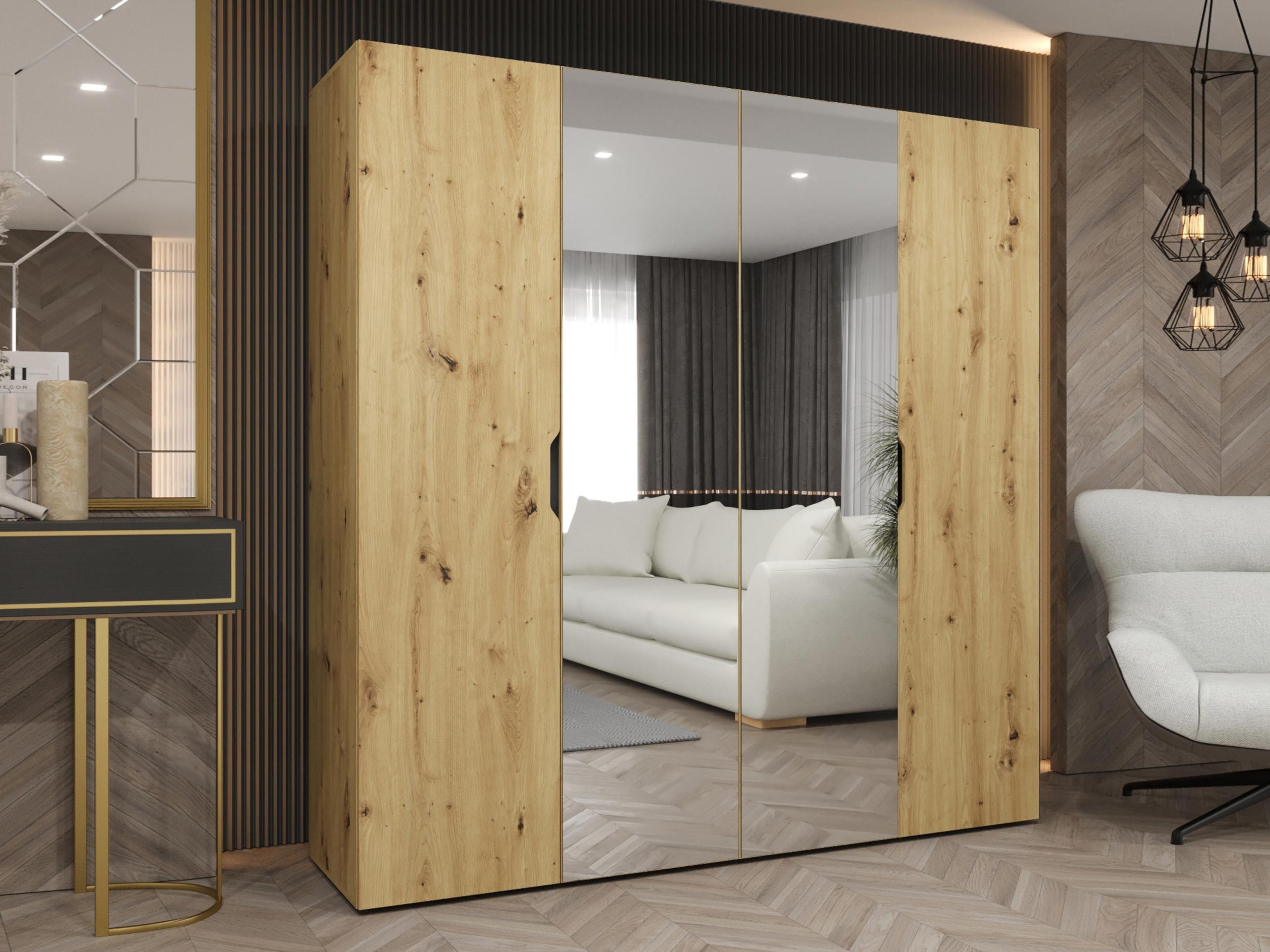 MIRJAN24 Kleiderschrank Malaga 200 mit Frontspiegel (mit vier Drehtüren) 200x52x202 cm