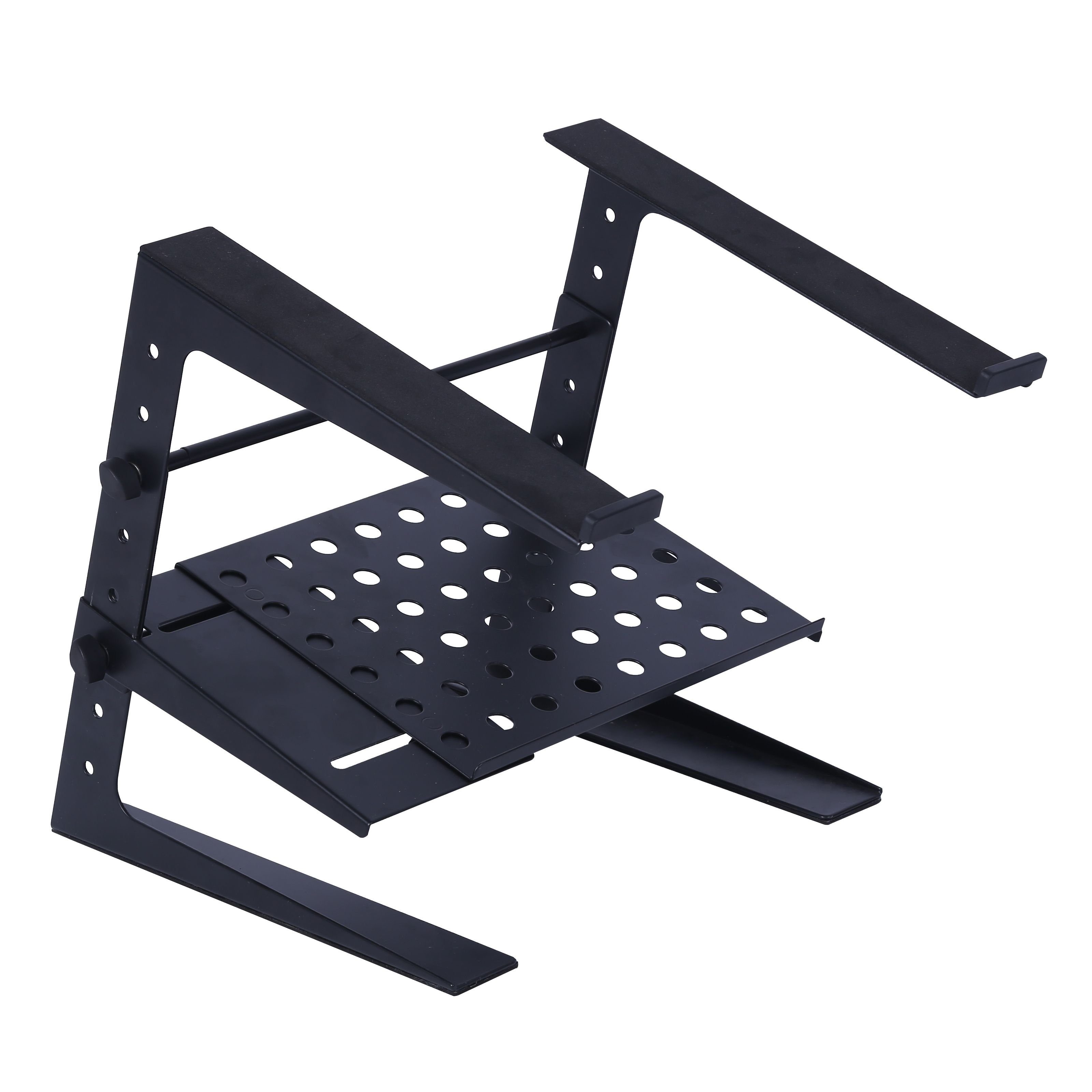 FAME Laptop-Ständer, (Audio Laptop Stand LS-1 Eco Tray Leichter Portabler Laptopständer Verstellbare Extra-Ablage Individuell Anpassbare Seitliche Erweiterungen Ideal für Musiker DJs Techniker Schwarz, DJ-Möbel, Laptop Stands, Laptopständer, verstellbar,