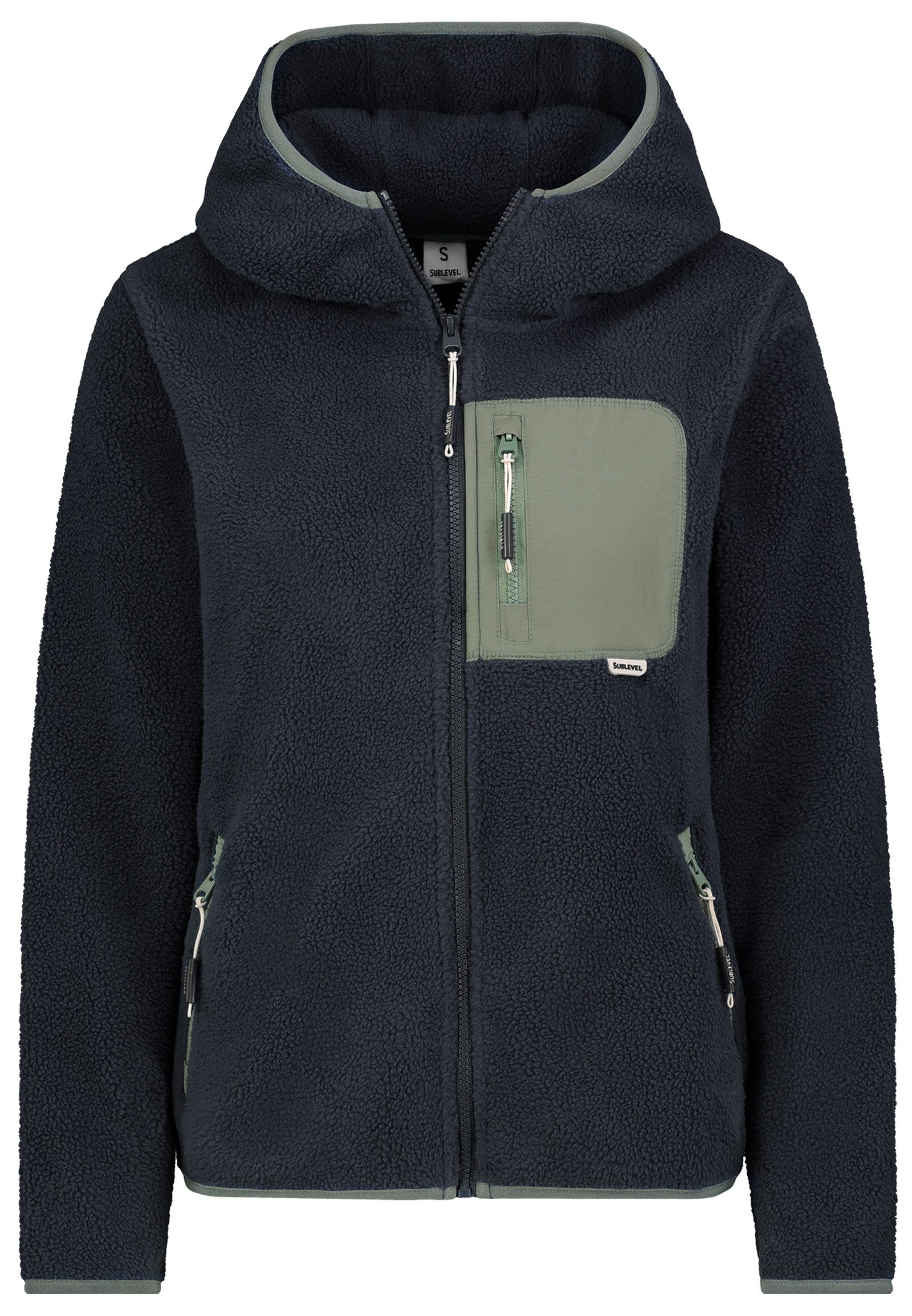 Fleecejacke Damen Teddyfleecejacke mit Brusttasche und Kapuze