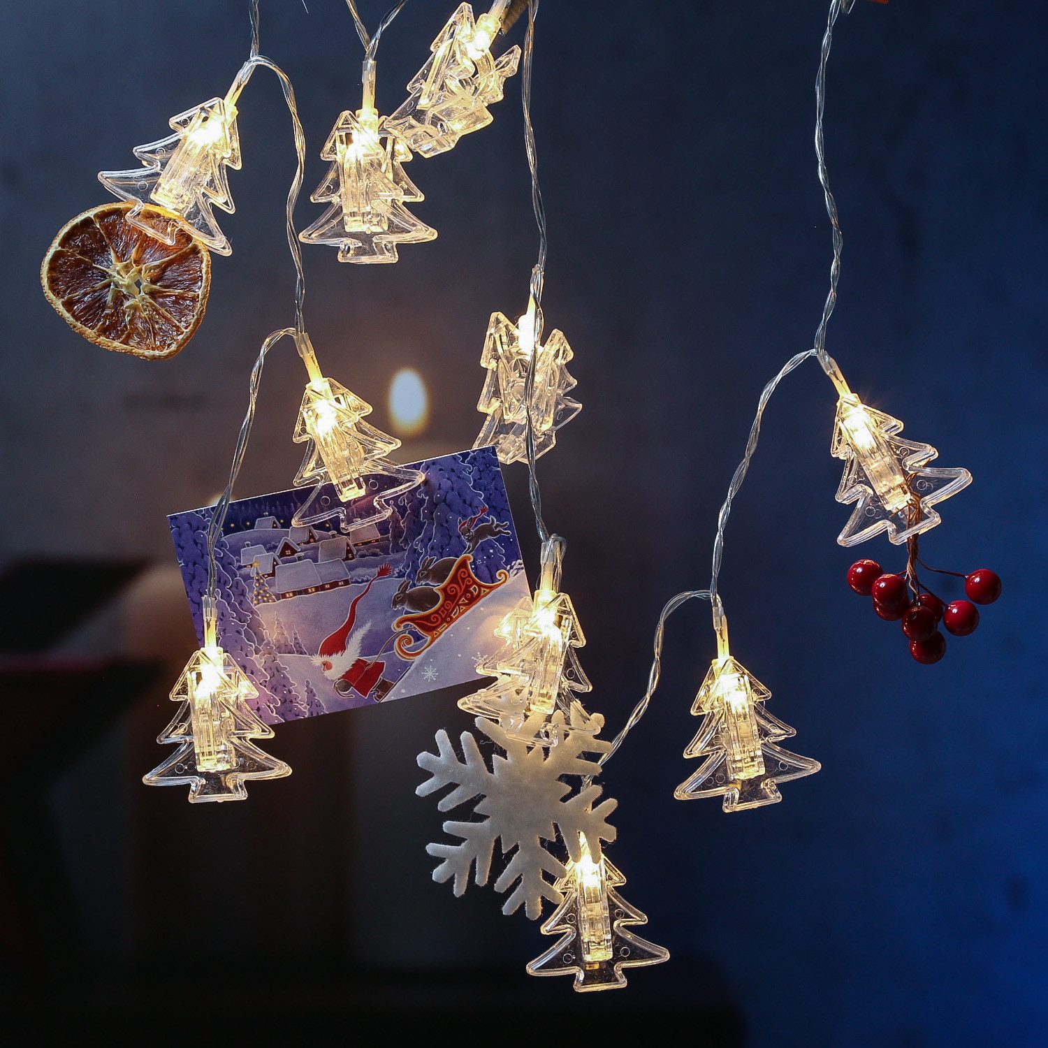 MARELIDA LED-Lichterkette LED Clip Lichterkette Tannenbaum 10 Klammern Fotos Wand Deko 0,9m, 10-flammig