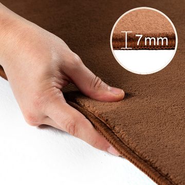 Veloursteppich Unicolor - Einfarbig, Carpettex, Rund, Höhe: 7 mm, Moderner Flauschiger Kurzflor Teppich Anti-Rutsch Rückseite Waschbar