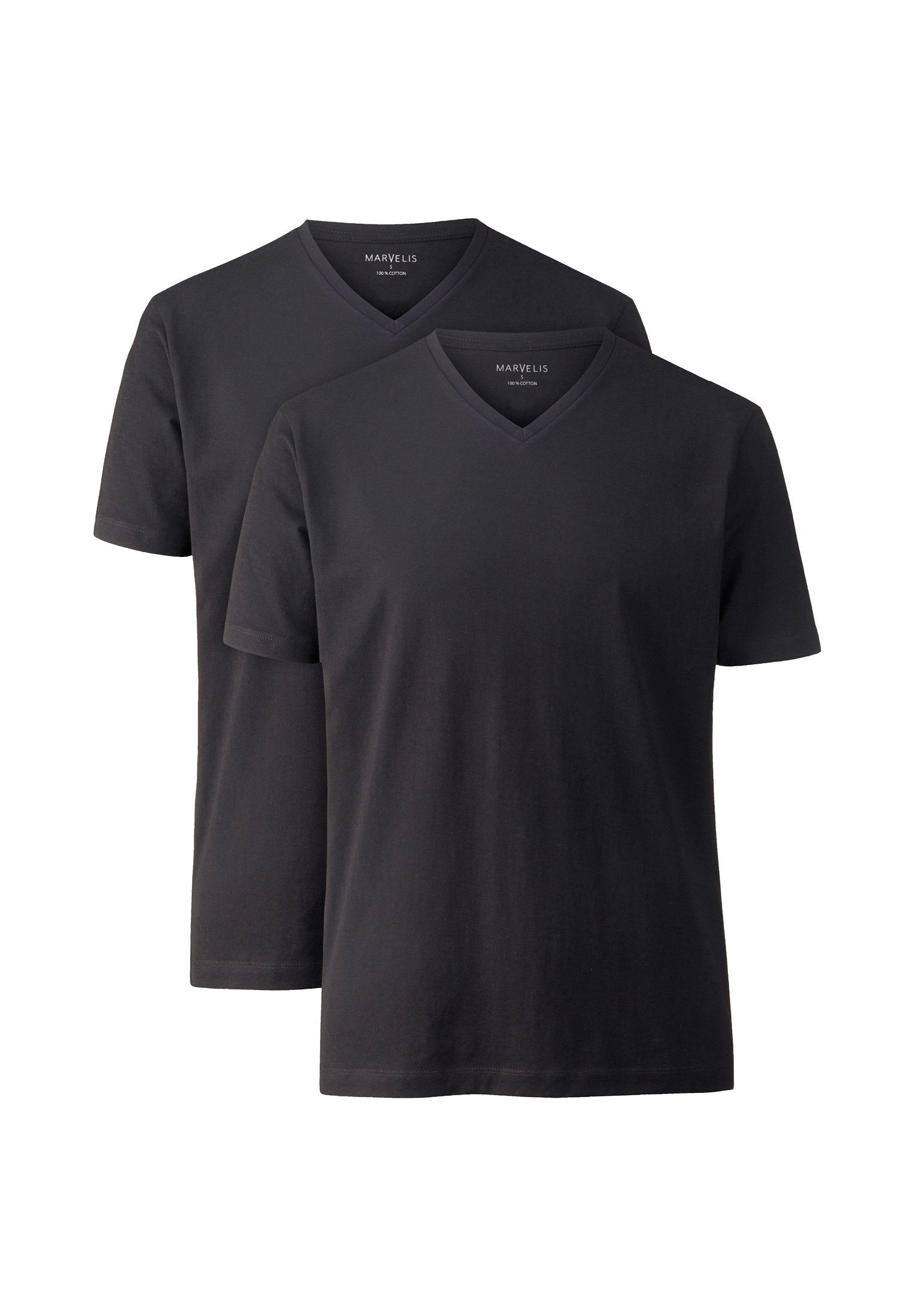 MARVELIS V-Shirt T-Shirt - Doppelpack - V-Ausschnitt (2-tlg) schwarz