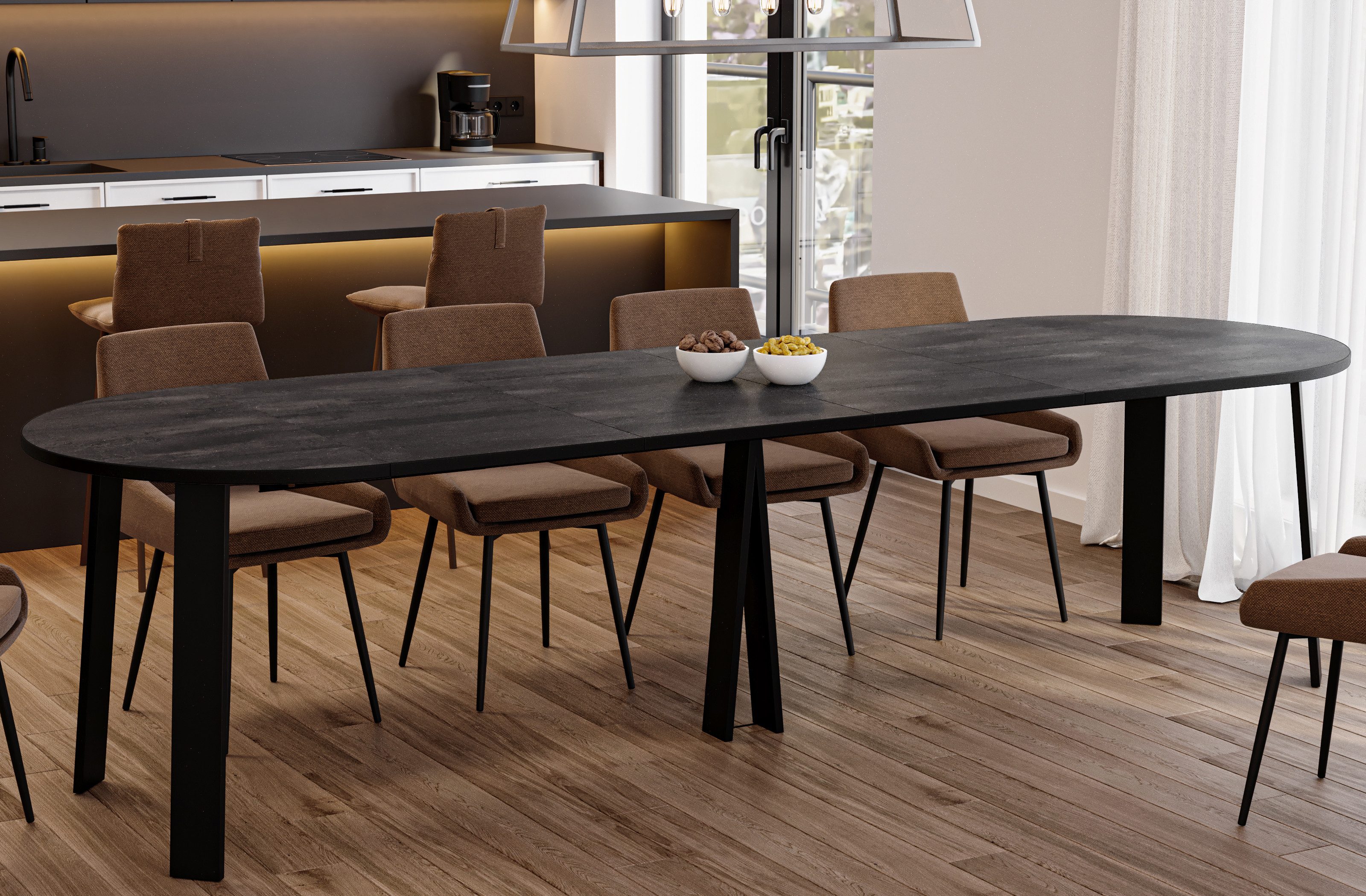 Endo-Moebel Esstisch XXL "Mars" 100-312cm ausziehbar, runder erweiterbarer günstig online kaufen