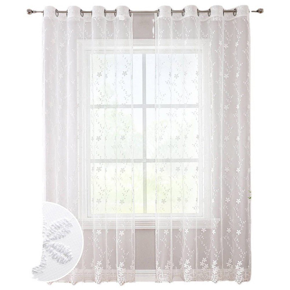 Gardine Gardinen transparent Blumen Stickerei mit Schlaufen132x241 cm 2er  Set, FELIXLEO