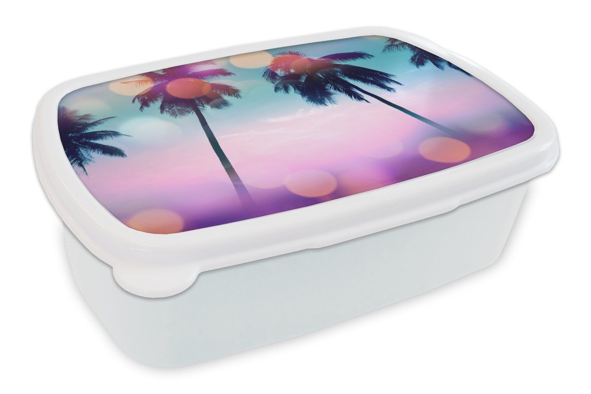 MuchoWow Lunchbox Sommer - Palmen - Himmel - Rosa, Kunststoff, (2-tlg), Brotbox für Kinder und Erwachsene, Brotdose, für Jungs und Mädchen weiß