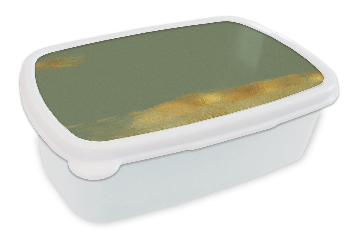 MuchoWow Lunchbox Muster - Farbe - Gold - Grün, Kunststoff, (2-tlg), Brotbox für Kinder und Erwachsene, Brotdose, für Jungs und Mädchen weiß