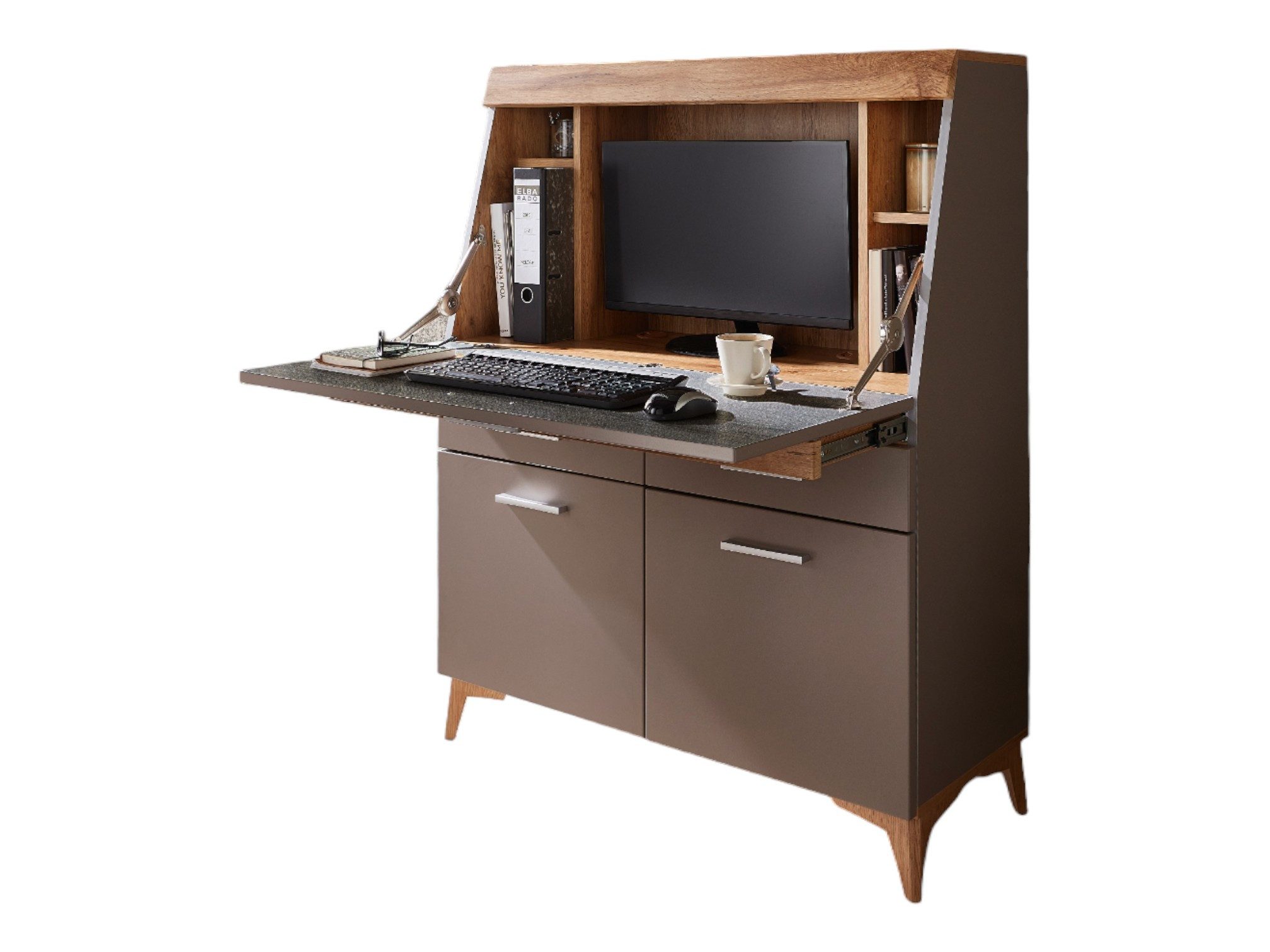 moebel-dich-auf Sekretär SANTORIN (Schreibsekretär Klappensekretär Schreibtisch Kommode, 1 St., 1 Klappe, 2 Schubkästen, 2 Türen), mit Soft-Close-Funktion