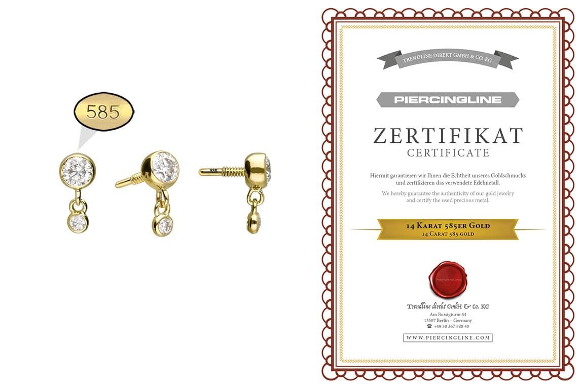 PIERCINGLINE Piercing-Set 14 Karat Gold Schraubaufsatz günstig online kaufen