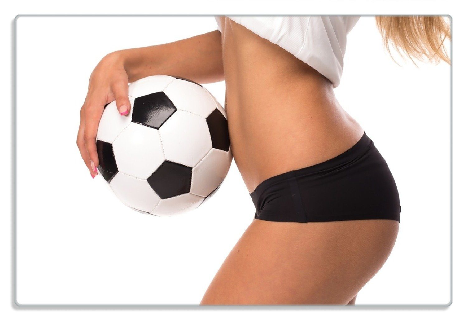 Frühstücksbrett Fußball - sexy Frau mit einem Fußball