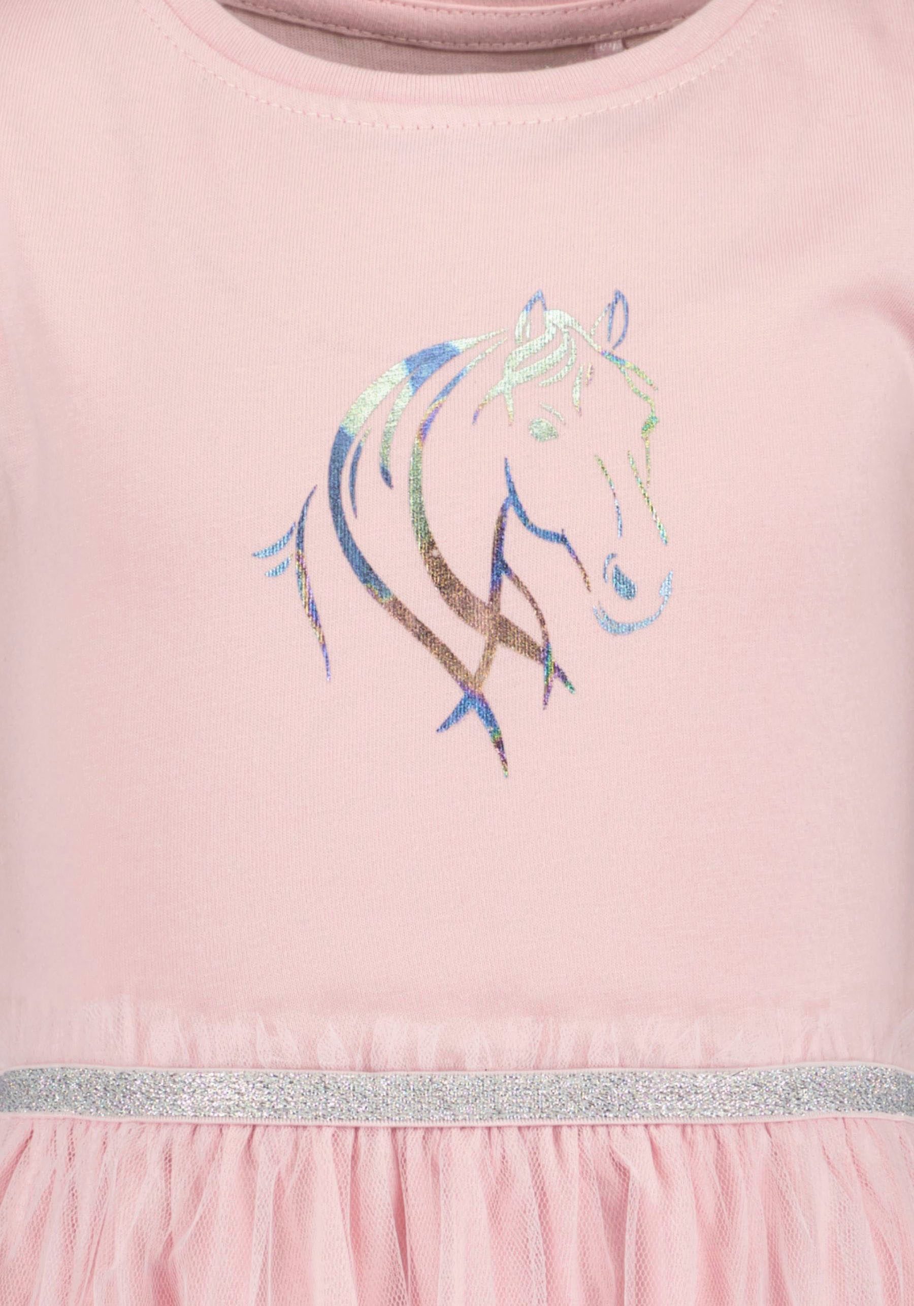 Blue Seven Shirtkleid (1-tlg) mit tollem Pferde-Folienprint und mit Tüllrock