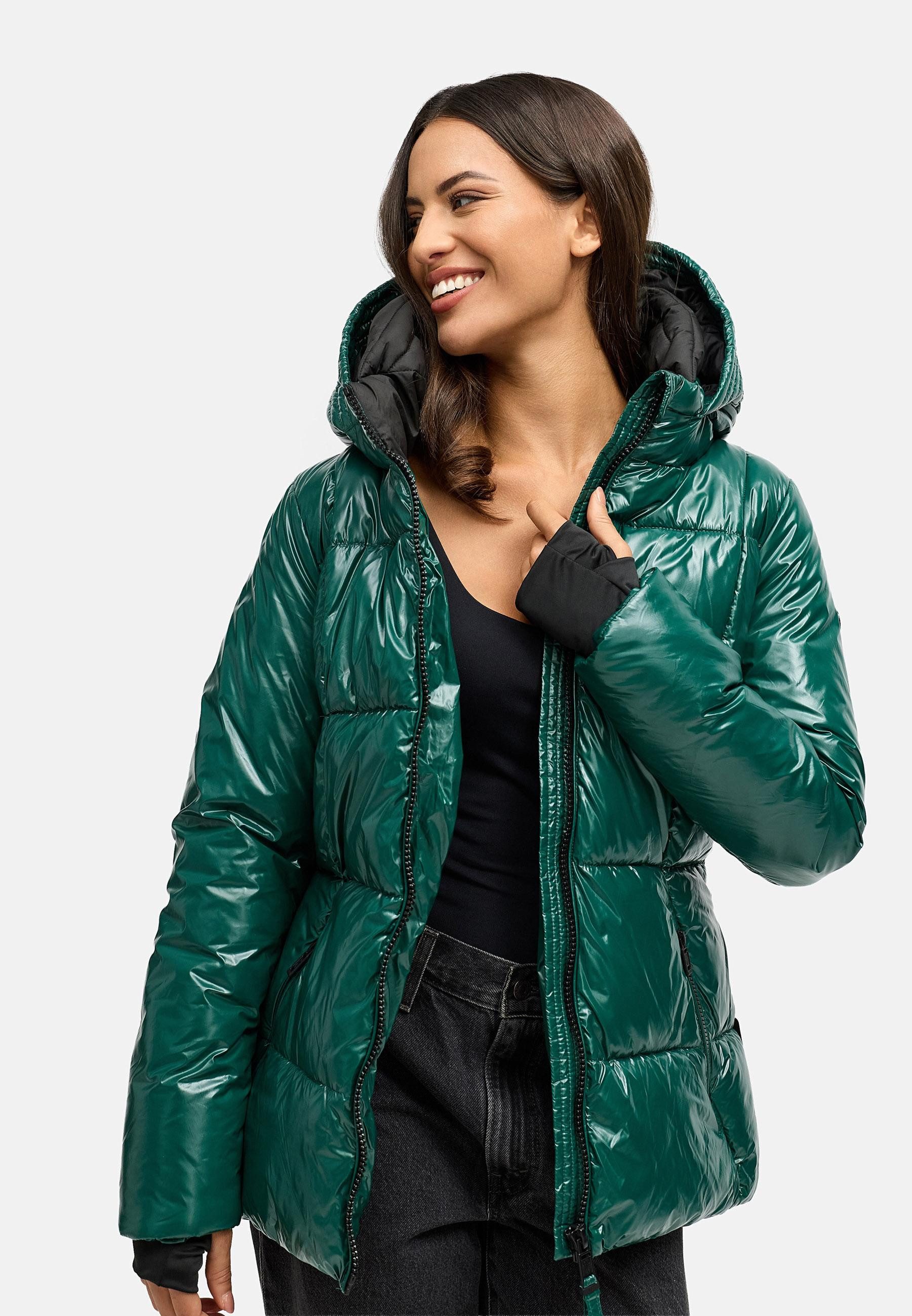 Navahoo Steppjacke Eisglanz 14 Glänzende Damen Winterjacke mit Taillengürtel