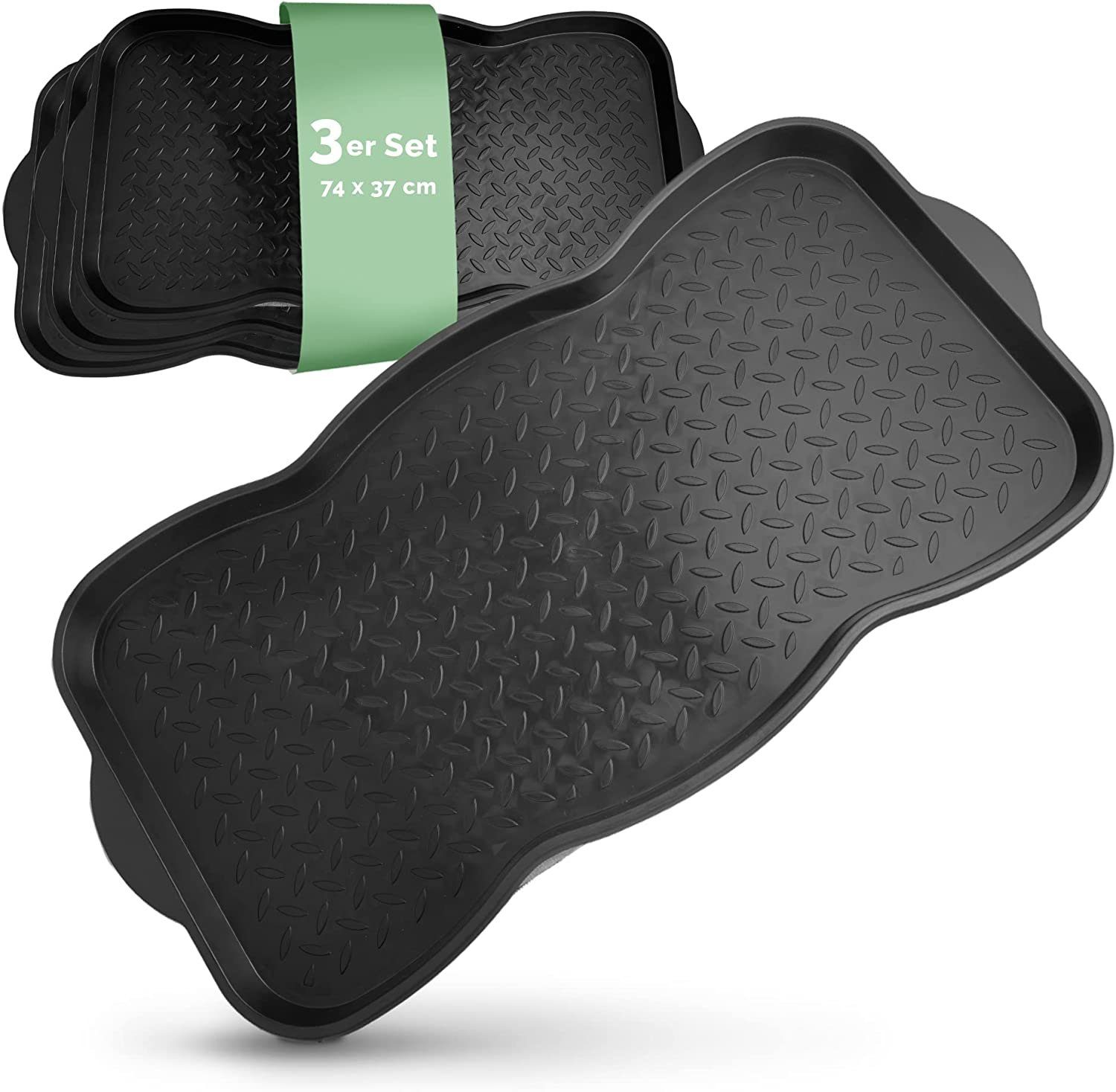 Entrando Schuhabtropfschale Schuhablage für 3 Paar Schuhe (Spar-Set, 3-tlg), hoher Rand, mit Abtropfrillen, robuster Kunststoff