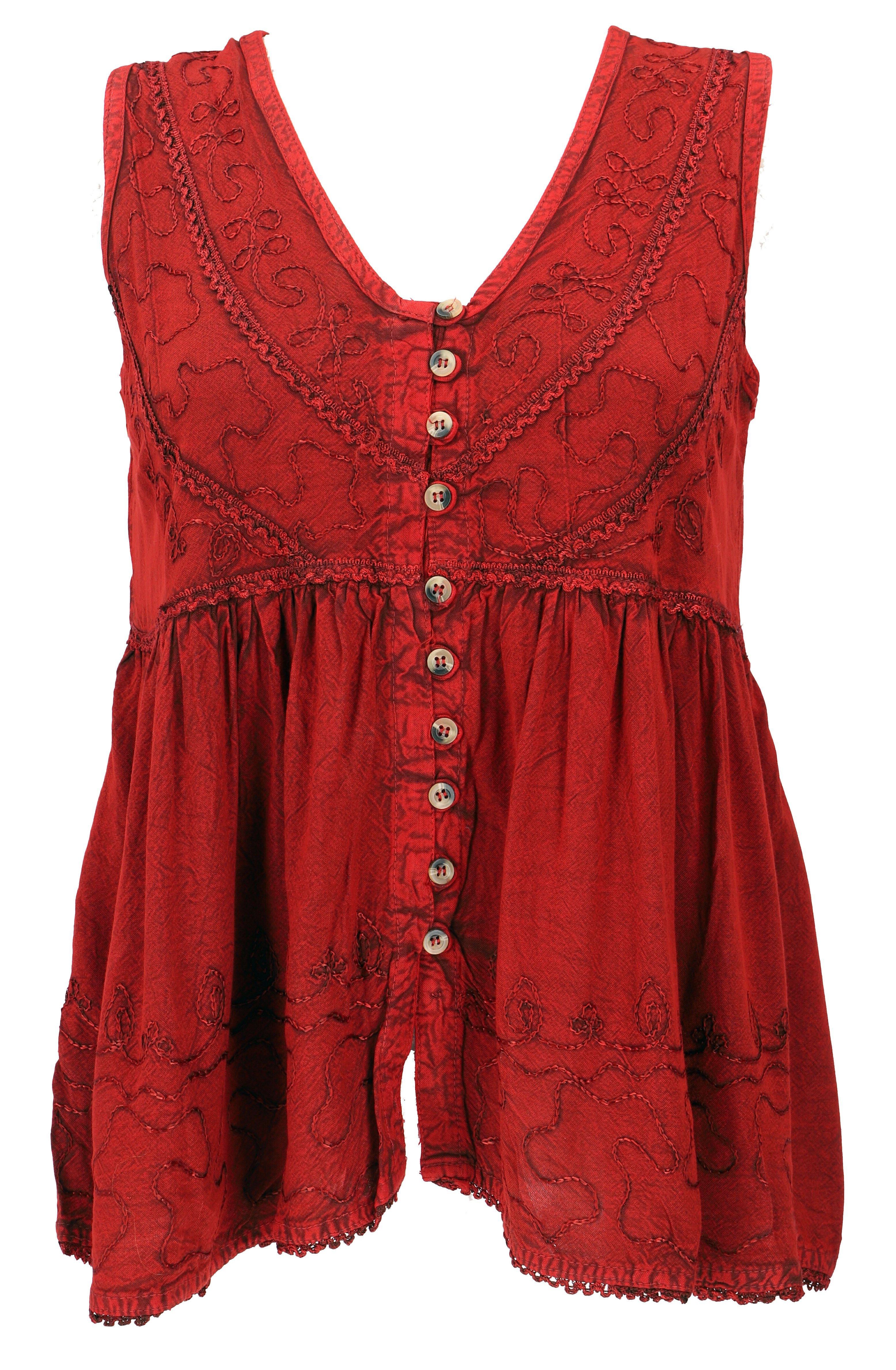 Guru-Shop T-Shirt Top Boho chic, besticktes Top - rot Festival, Ethno Style, alternative Bekleidung