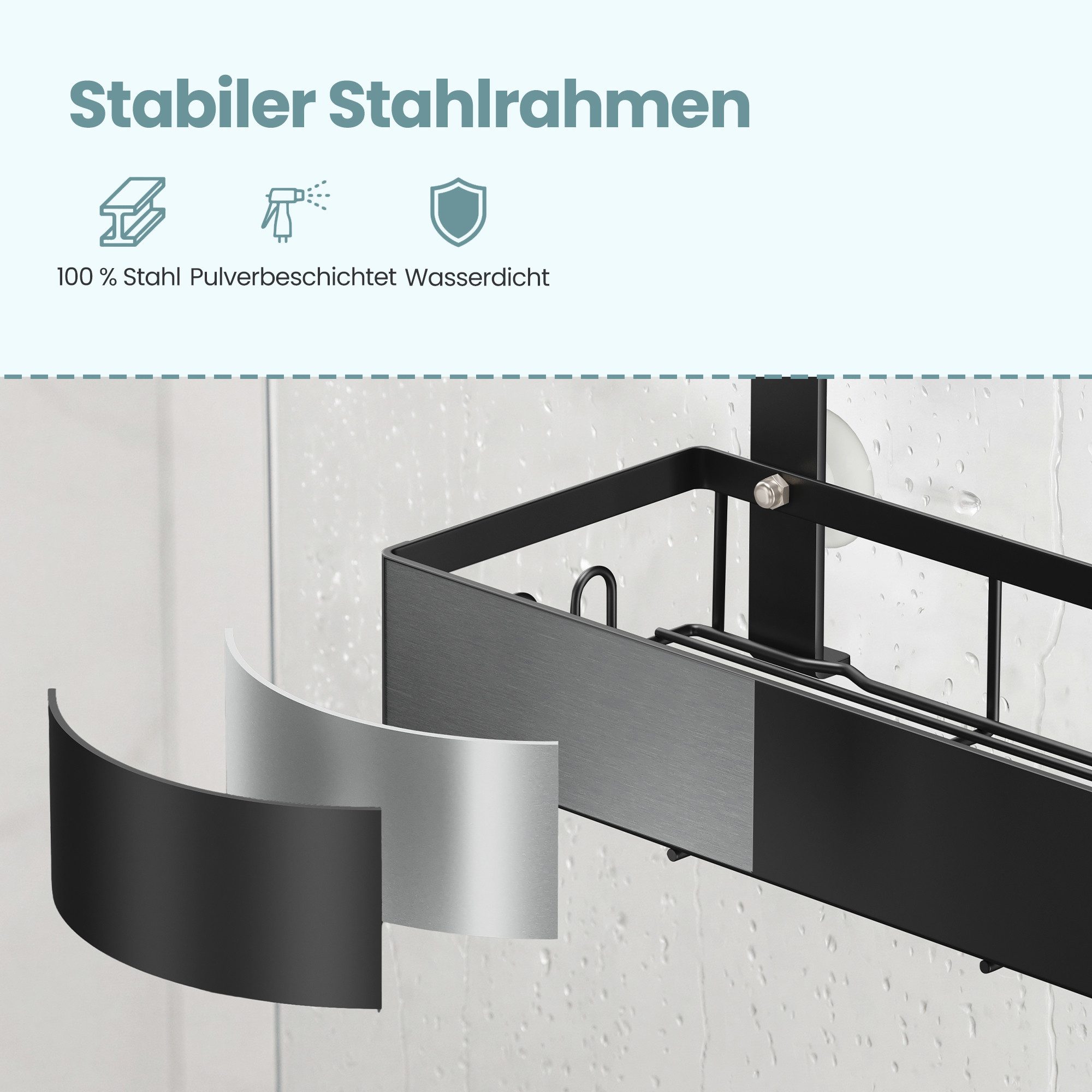 SONGMICS Duschregal 1-stufige Duschablage, 2,8 x 17 x 36 cm, für Badezimmer, für Duschtür, ohne Bohren – Bild 5 von 5