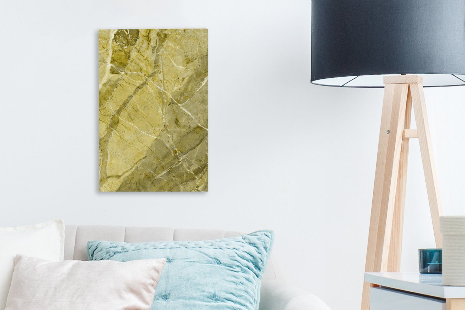 OneMillionCanvasses® Gemälde, - (1 Leinwandbild Weiß Pflastersteine Zackenaufhänger, - bespannt cm Leinwandbild Gelb St), 20x30 - Granit, fertig inkl.