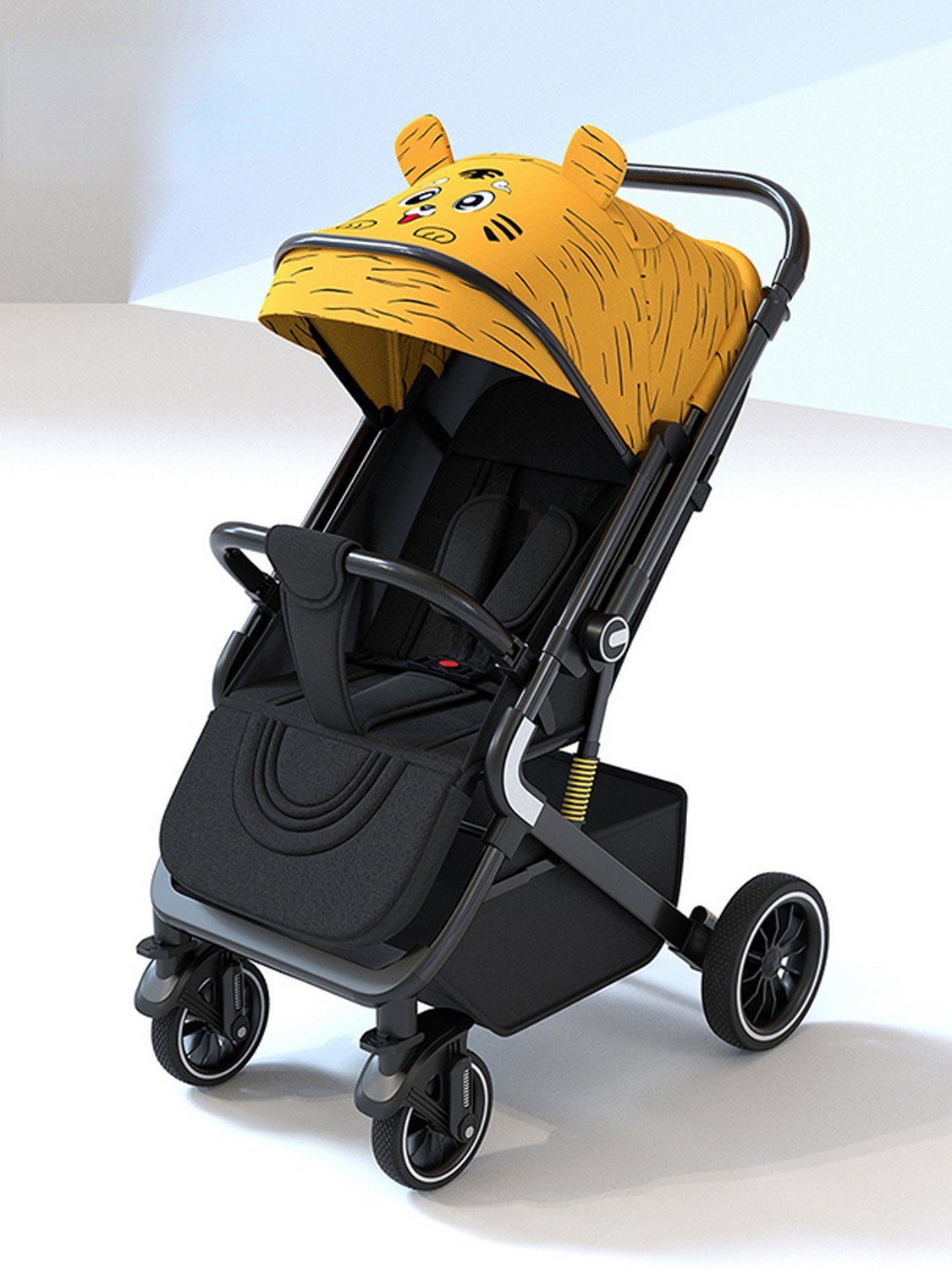 Kinder-Buggy mit Rückenlehne, Babywanne TPFLiving wendbare Babyschale, Sonnenschutz, Gelb Kinderwagen verstellbare 5-Punkt-Sicherheitsgurt Buggy