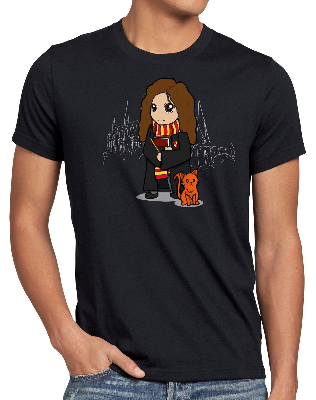 style3 Print-Shirt Herren T-Shirt Chibi Hermine anime manga zauberei schwarz | T-Shirts