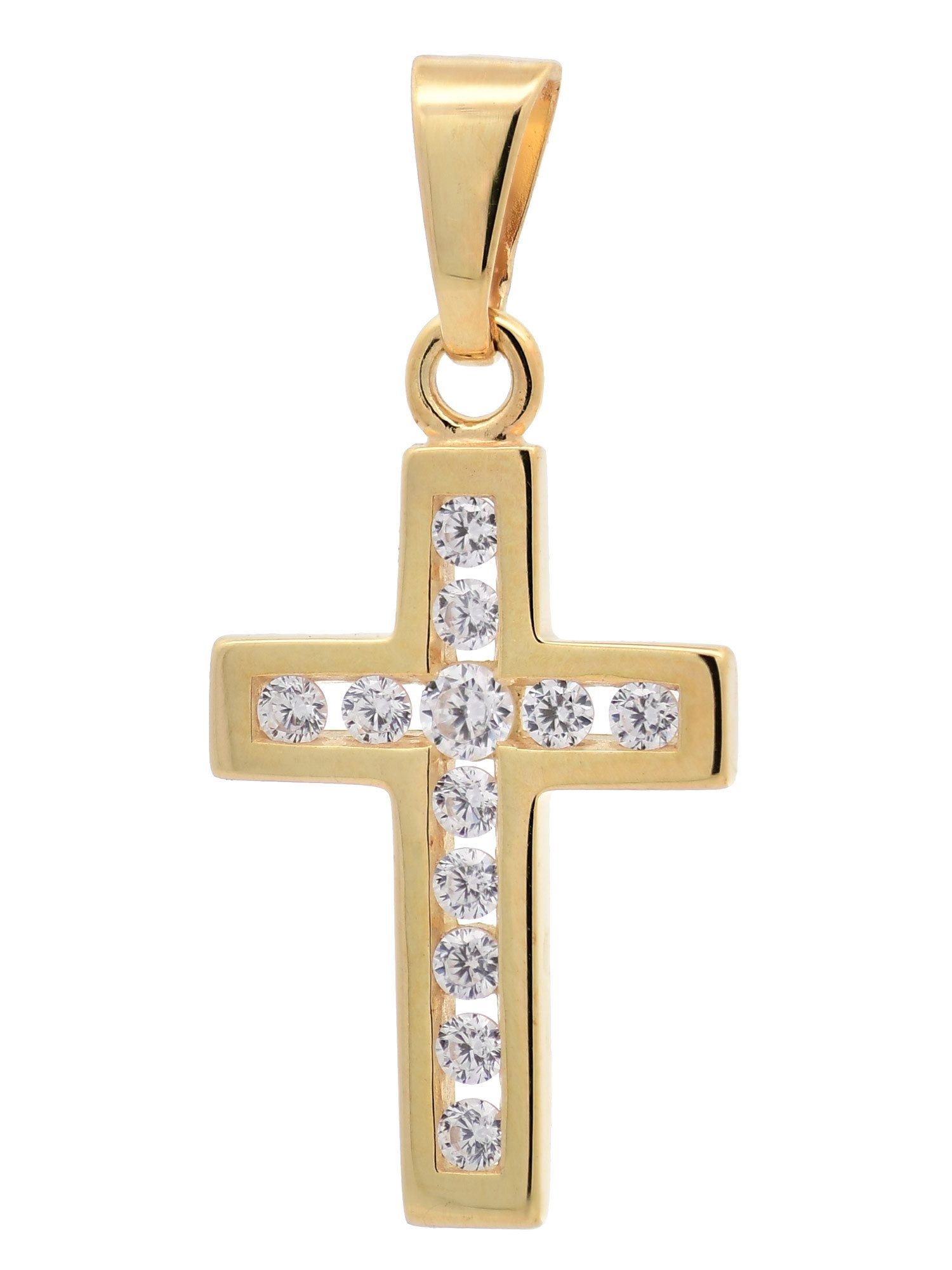 Kreuzanhänger Kettenanhänger Gold Anhänger Kreuz Zirkonia massiv 375 - 9 Karat Gold