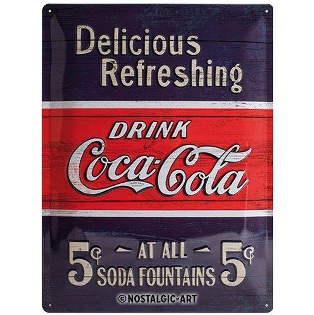 Nostalgic-Art Metallschild Blechschild 30 x 40 cm - Coca-Cola - Delicious Refreshing - Blue