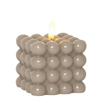 MARELIDA LED-Kerze LED Kerze Bubble Würfel Cube Kerze Echtwachs H: 9,5cm Timer creme