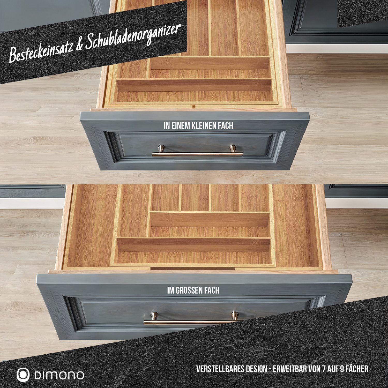 Dimono Besteckeinsatz Flexibler Besteckeinsatz–Ausziehbarer Schubladen- und Besteckorganizer (Ordnungssystem, Flexibler Schubladen Organizer), Schubladen-Sortie – Bild 4 von 5