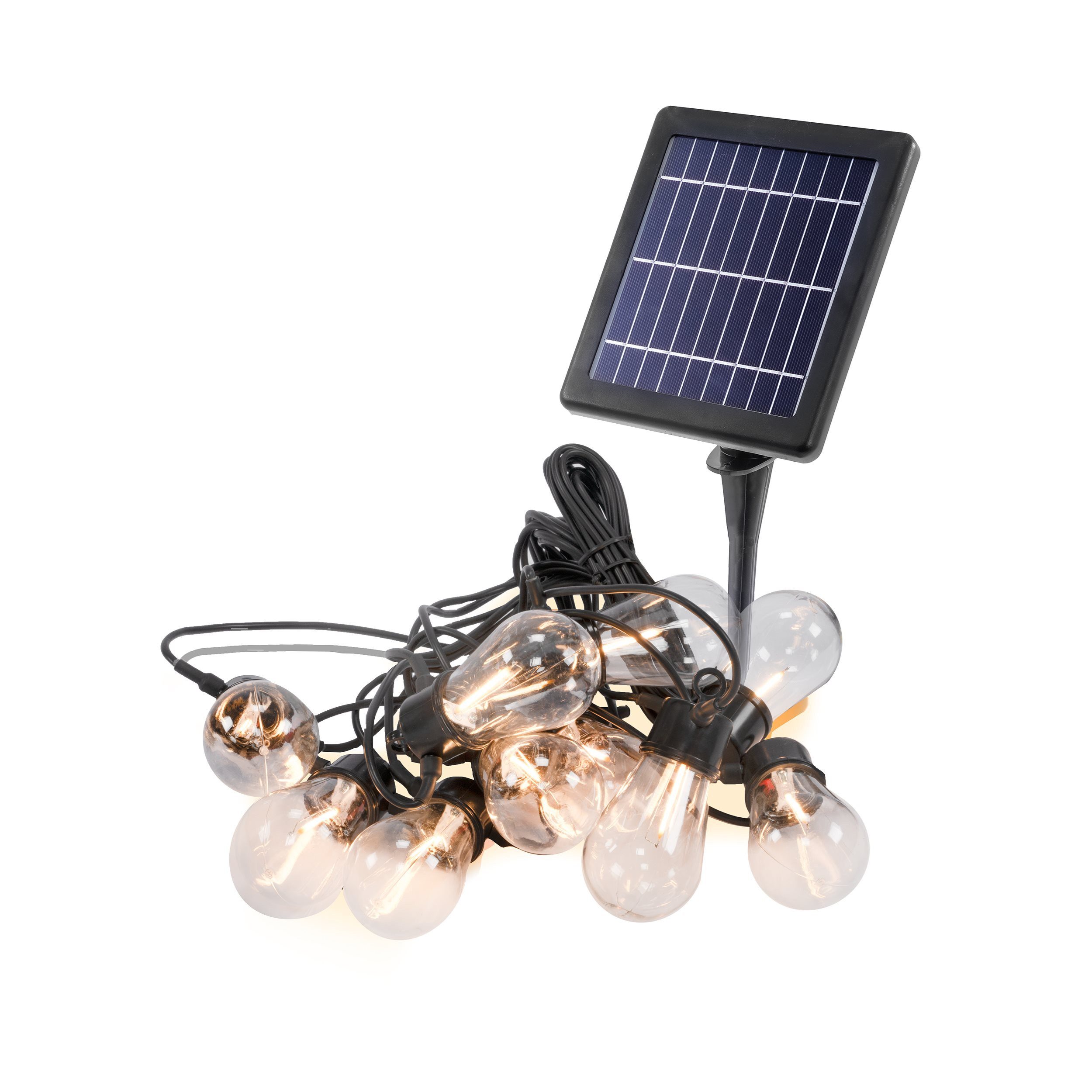esotec LED-Lichterkette Solarkette Glühbirnen Retro-Look 6m +2m Zuleitung 2800K außen 102189, Retro-LED-Glühbirnen als Lichterkette