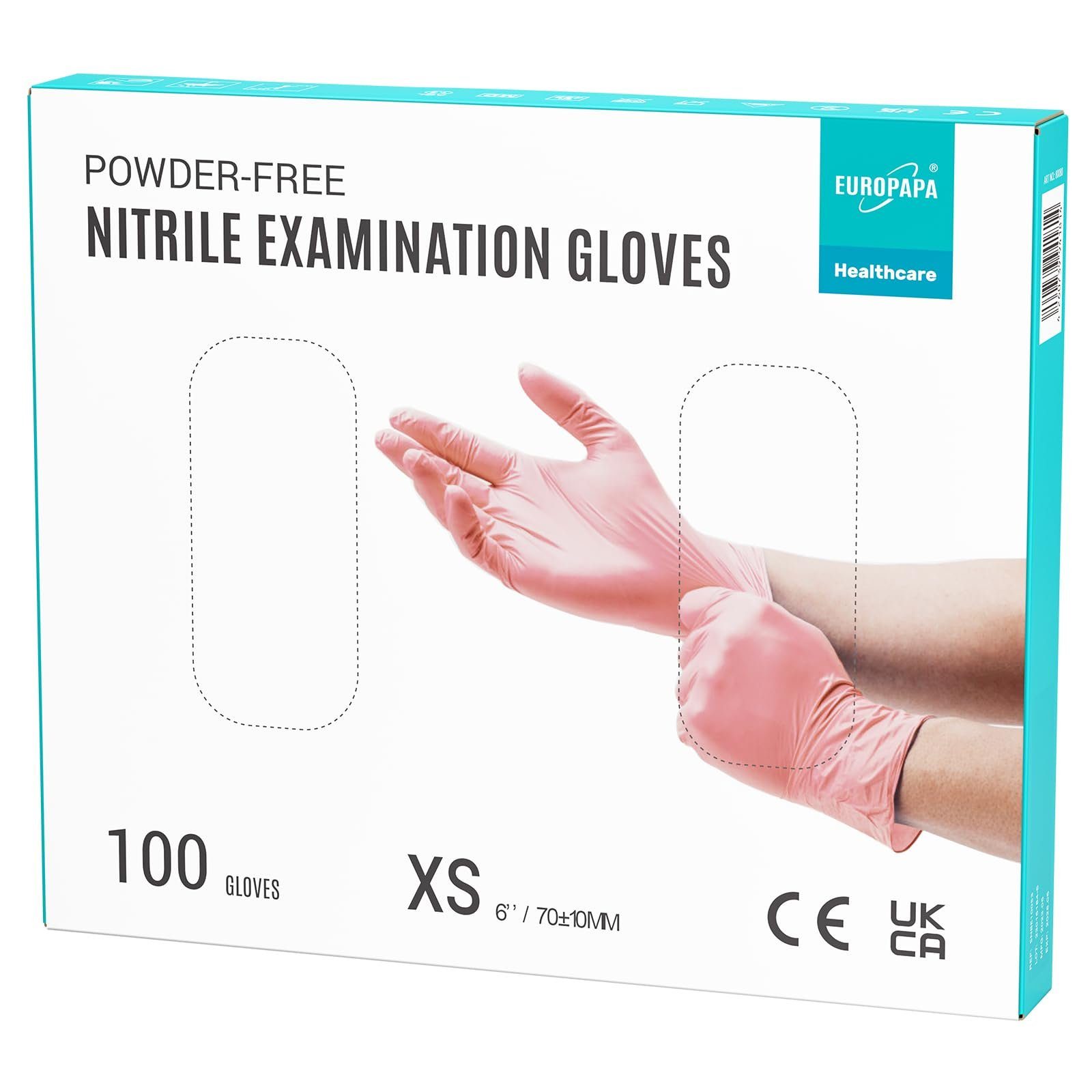 EUROPAPA Nitril-Handschuhe Medical Einmalhandschuhe Untersuchungshandschuhe (100 Stück, puderfrei ohne Latex, Gummihandschuhe) unsteril latexfrei disposible gloves