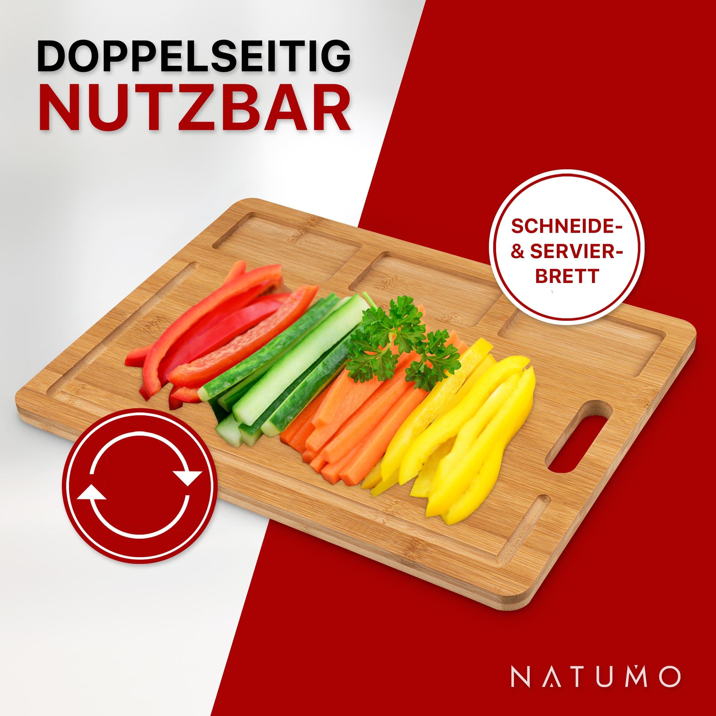 natumo Schneidebrett Bambus Schneidebrett mit Griff und Saftrille 40x30x1,5cm, Bambus, (Packung)