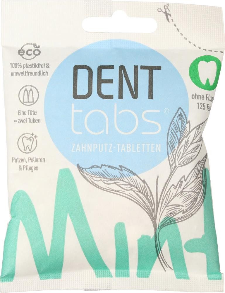 Denttabs Zahnpasta Zahnputztabletten - Mint ohne Fluorid 125Stk 3er Pack