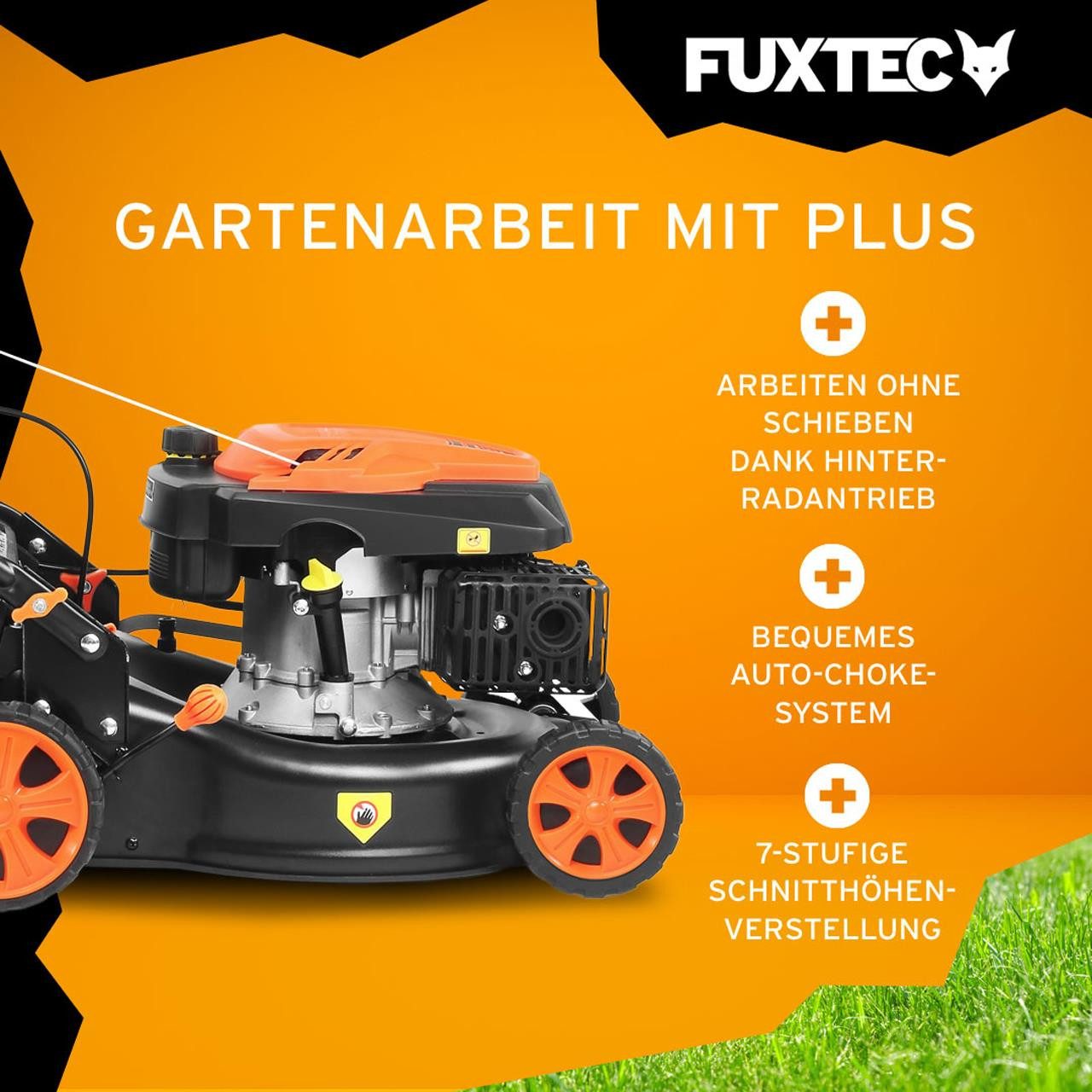 FUXTEC Benzinrasenmäher FX-RM4346, 42 cm Schnittbreite, 42 cm Schnittbreite, 40 L Fangkorb, 3in1 Funktion, 3 PS
