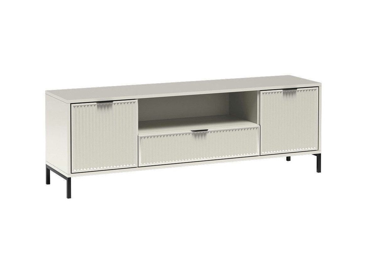 Beautysofa TV-Schrank TV-Lowboard LINNA LS‑4 – mit 2 Türen und einer Schublade mit Riffeloptik – 165 cm breit – in Indigo, Cashmere oder Green Stone