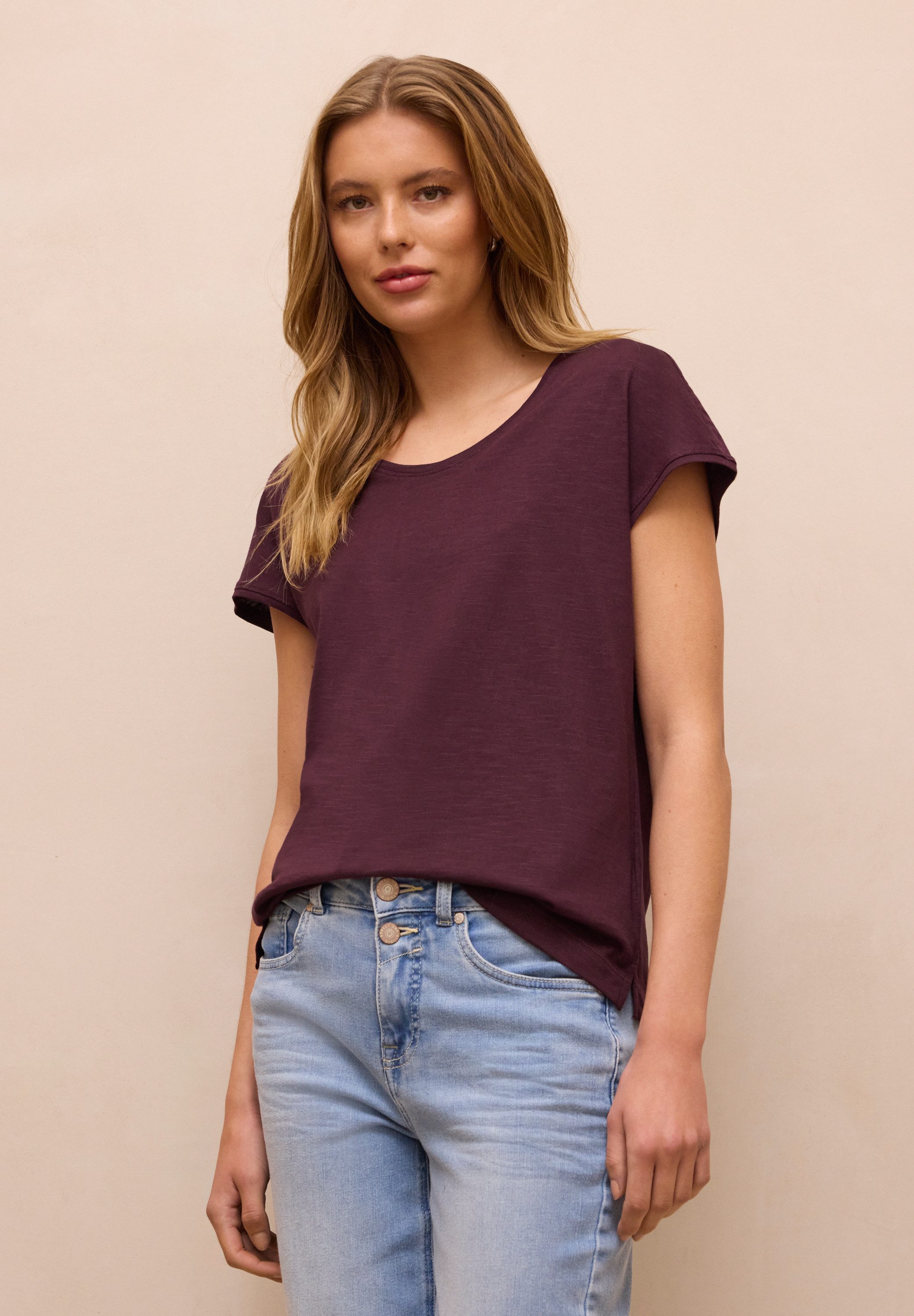 STREET ONE STUDIO V-Shirt mit abgerundetem V-Ausschnitt