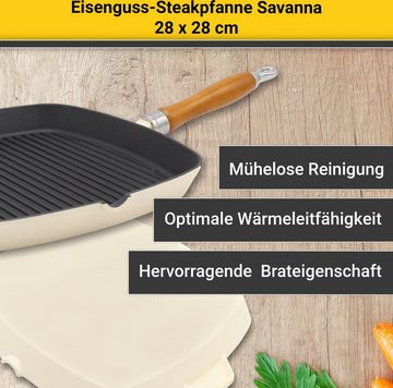 Krüger Steakpfanne Einsenguss Grill-/ Steakpfanne SAVANNA, 28 x 28cm, Gusseisen (1-tlg), für Induktions-Kochfelder geeignet
